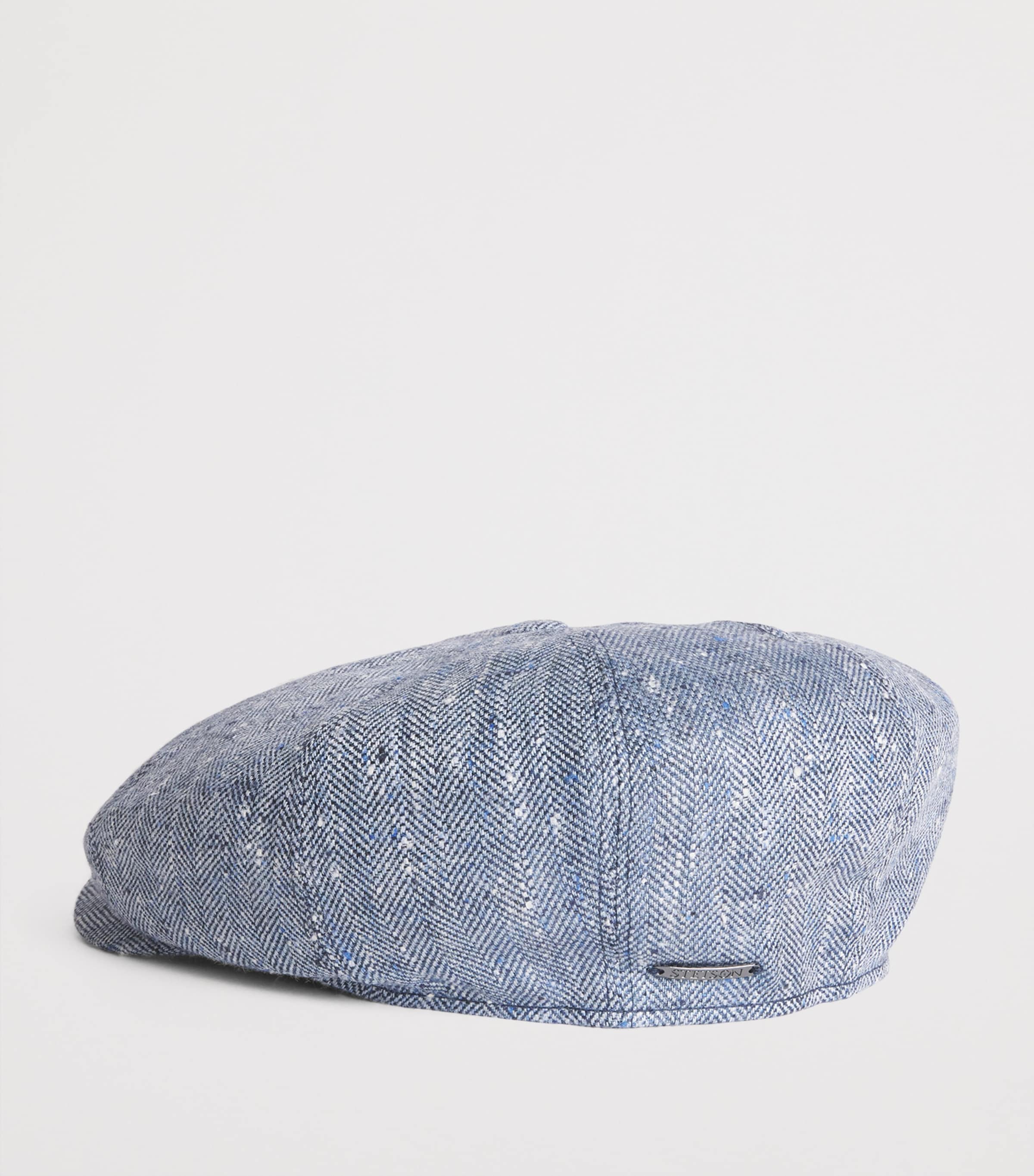 Silk-Linen Herringbone Flat Cap 322 - BLUE Image 3