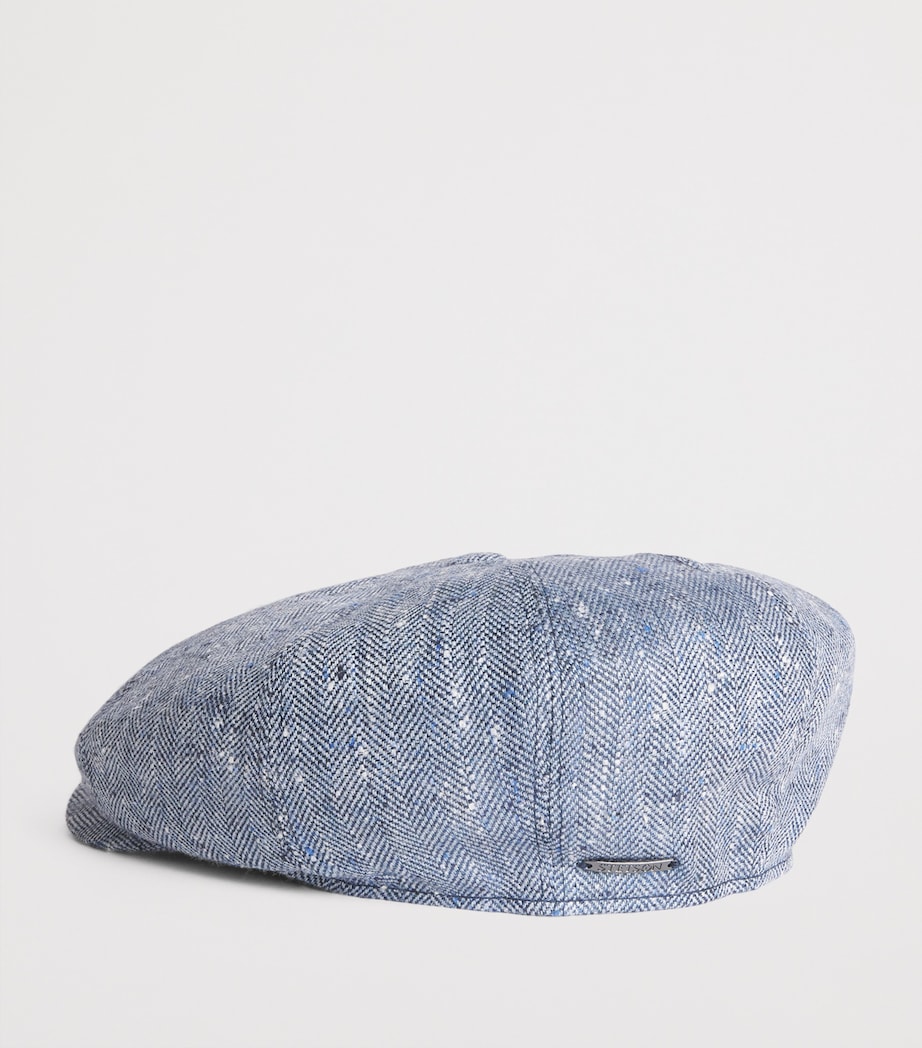 Silk-Linen Herringbone Flat Cap 322 - BLUE Image 3