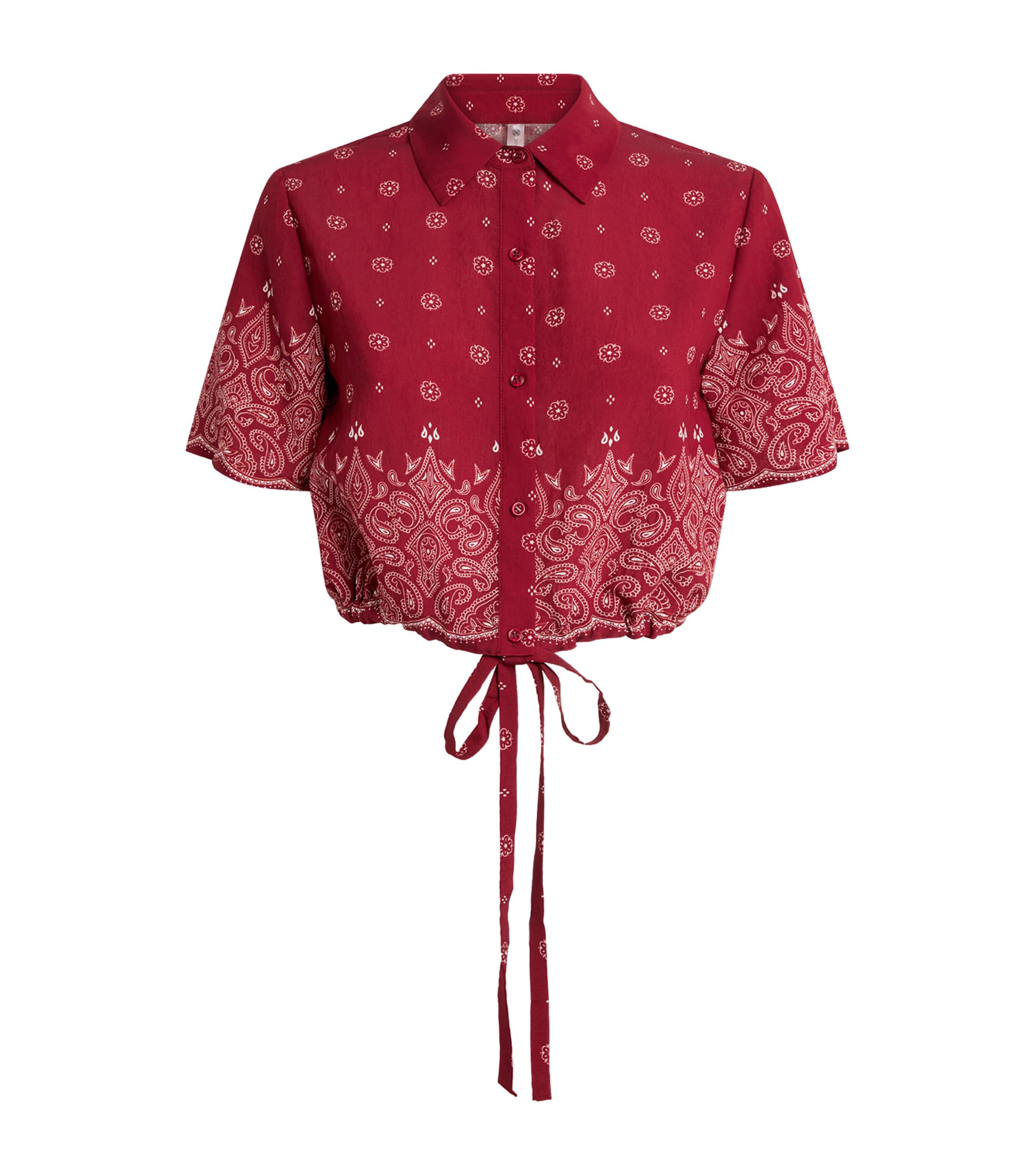 Devon Windsor Womens Bandana Print Cropped Rosie Shirt Merlot Image 1