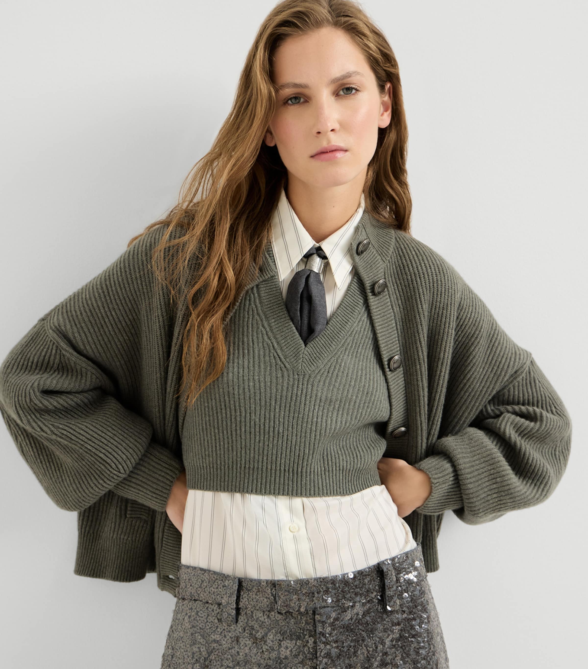 Brunello Cucinelli Womens Cashmere Rib-Knit Cropped Sweater Vest Dark Green Image 4