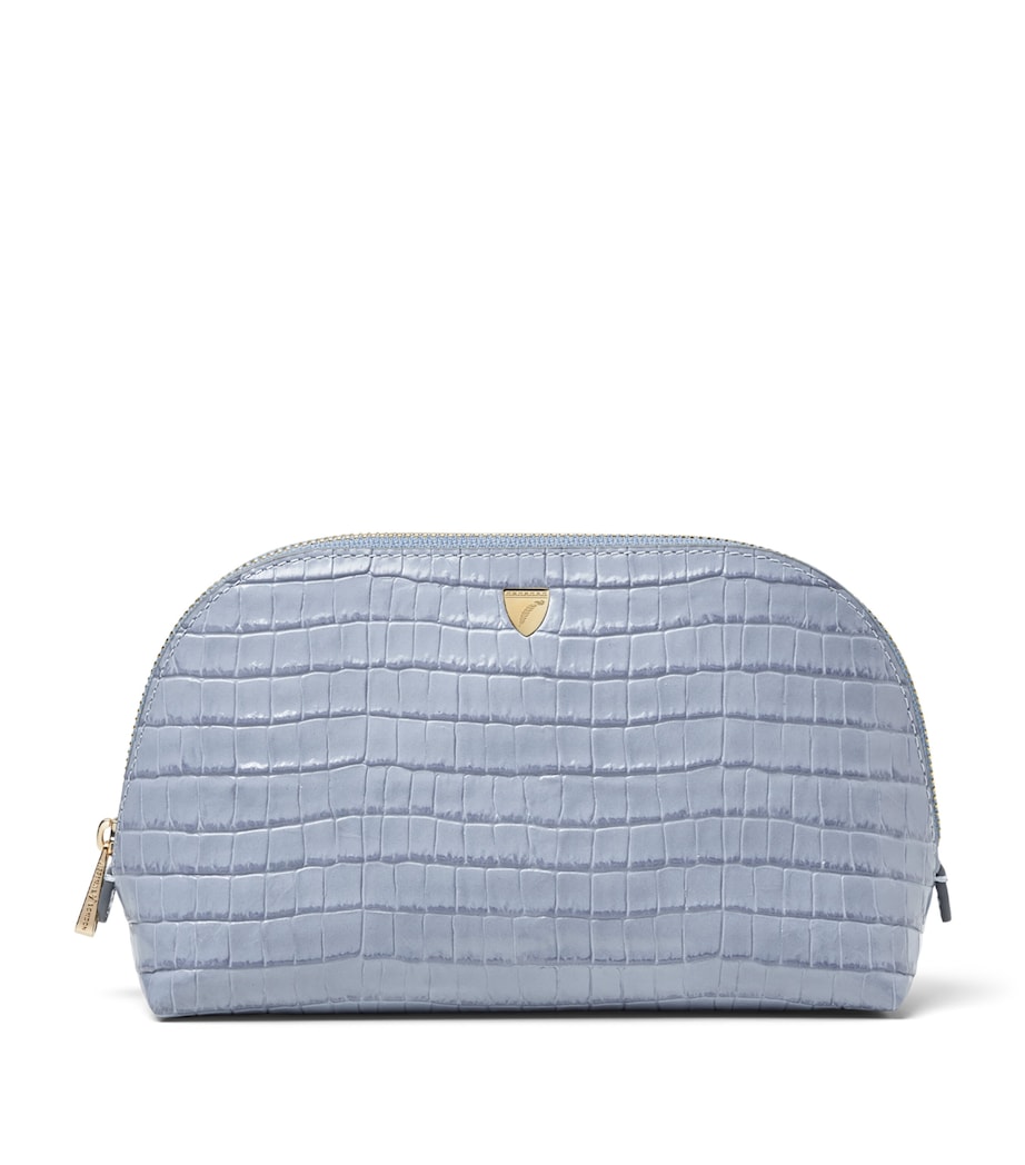 Aspinal Of London Small Leather Croc-Embossed Cosmetic Case Skyblue Image 1