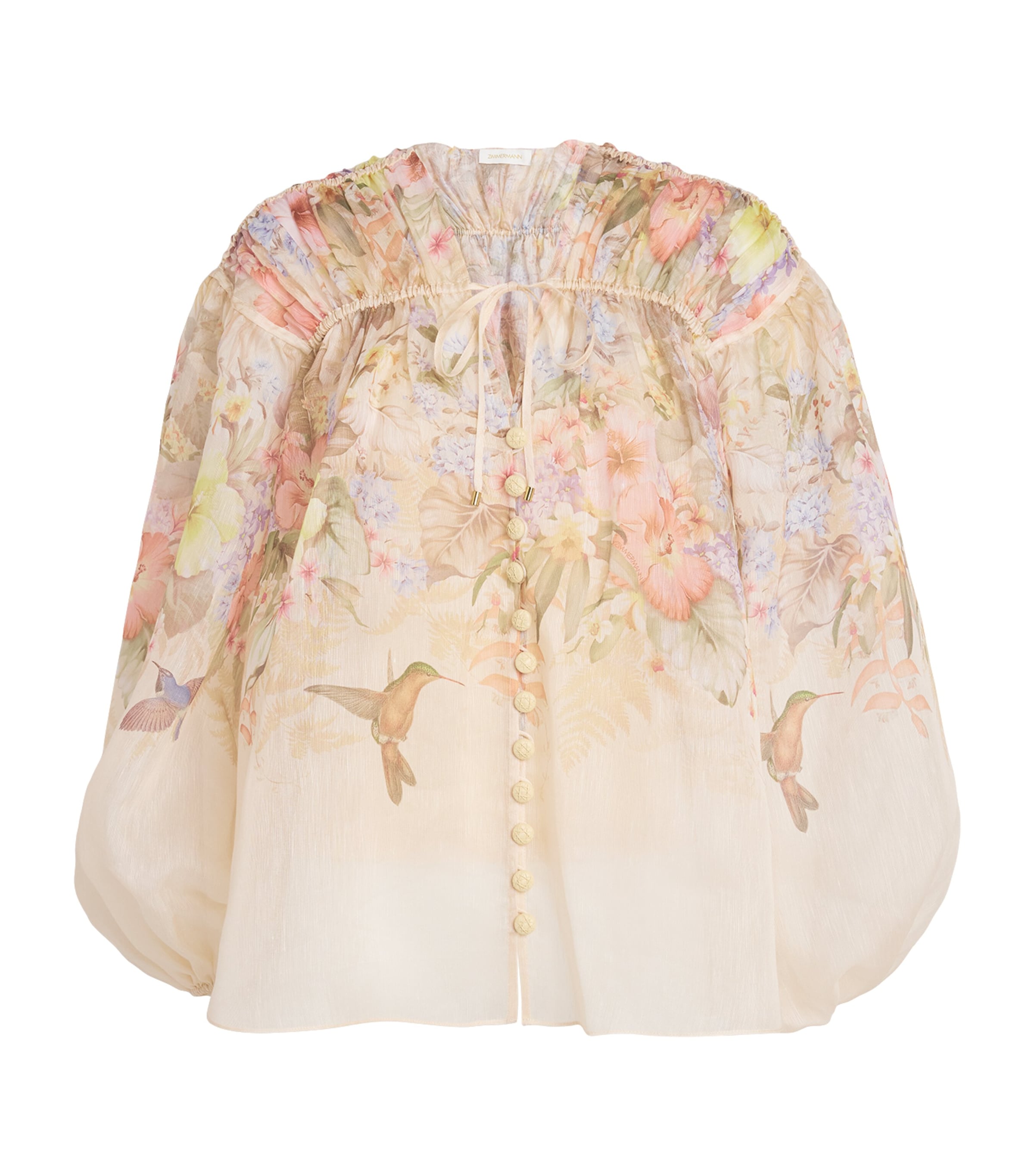 Shop Zimmermann Linen-silk Drawstring Blouse In Beige