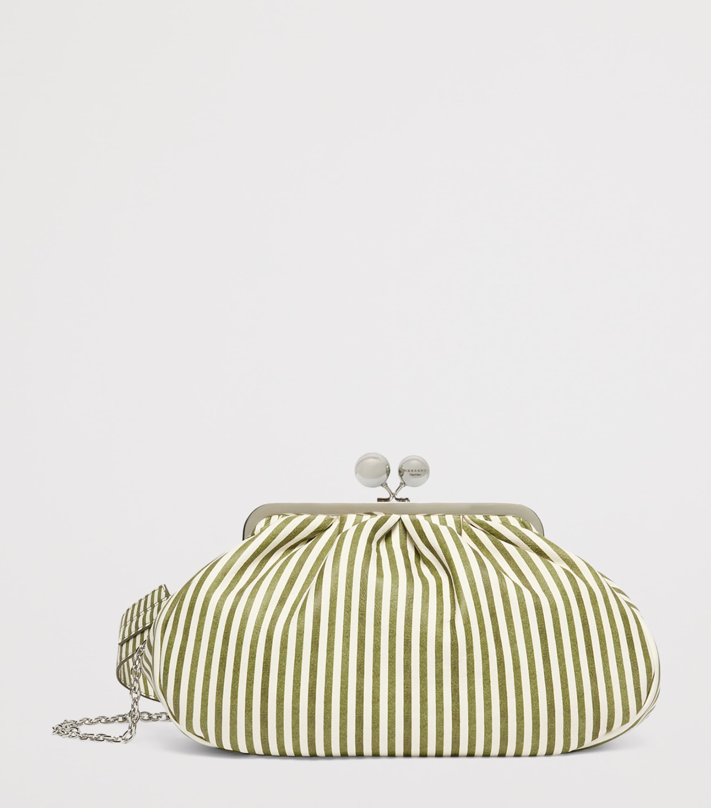 Weekend Max Mara Medium Leather Striped Pasticcino Clutch Bag Olive Green Image 3