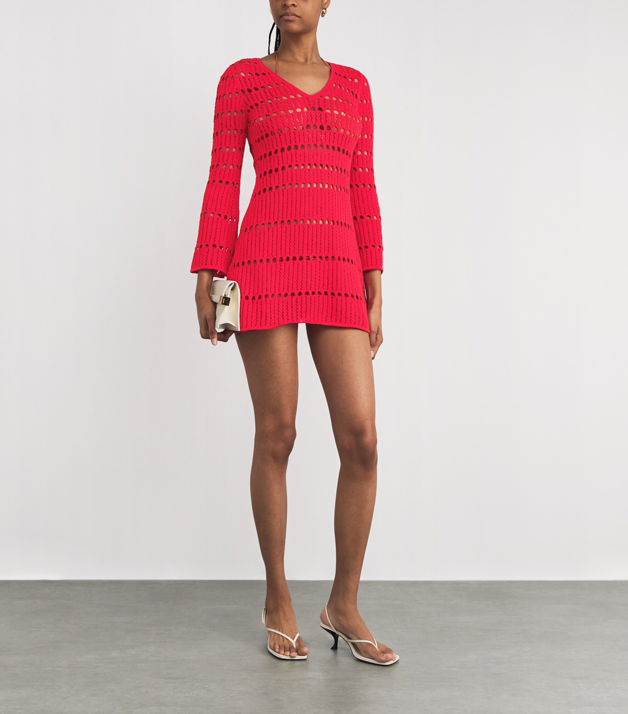 ESCVDO Womens Cotton Knitted Mishi Mini Dress Red Image 2