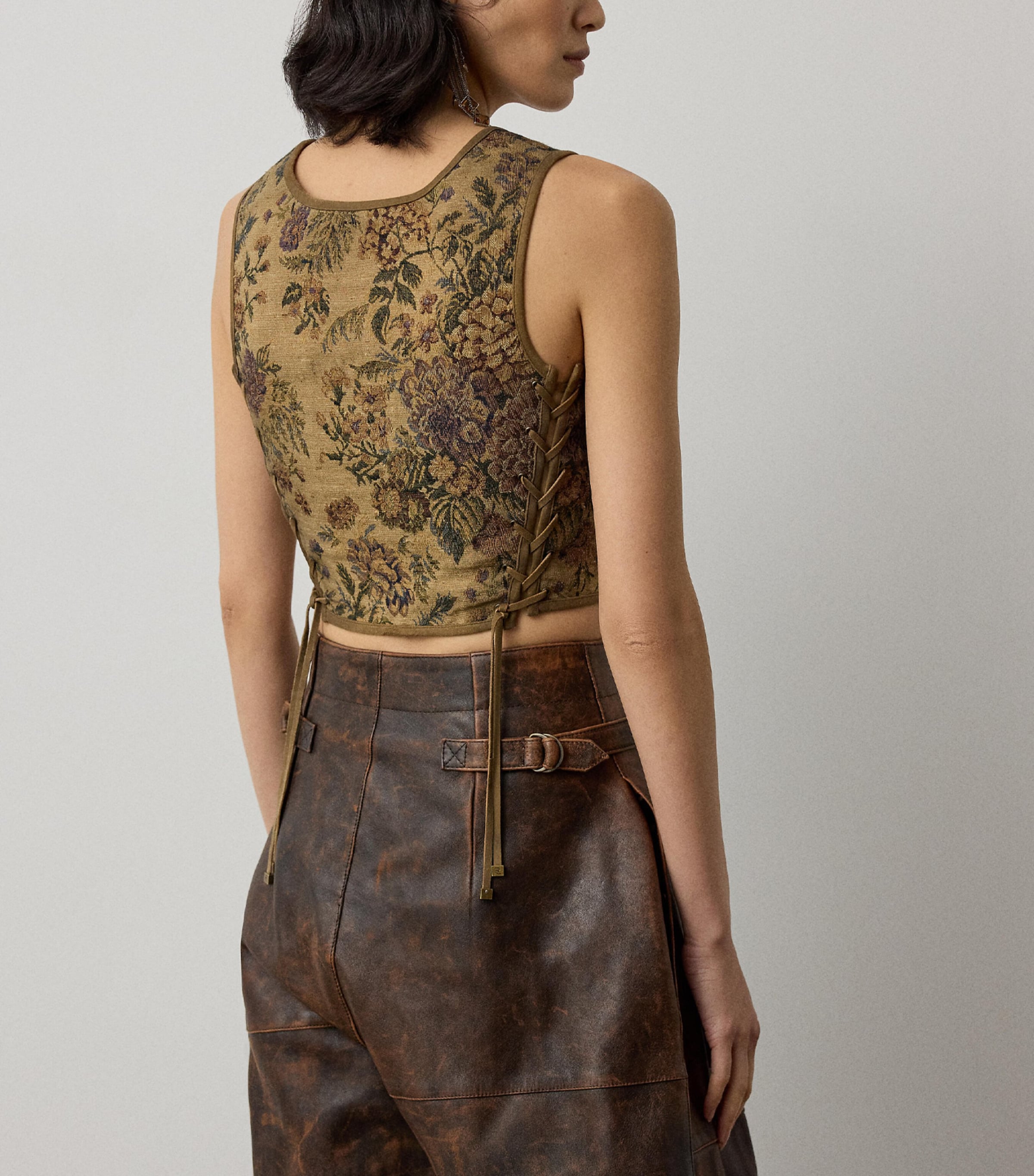 Ralph Lauren Collection Womens Sleeveless Thurlow Corset Top Warm Taupe Multi Image 3