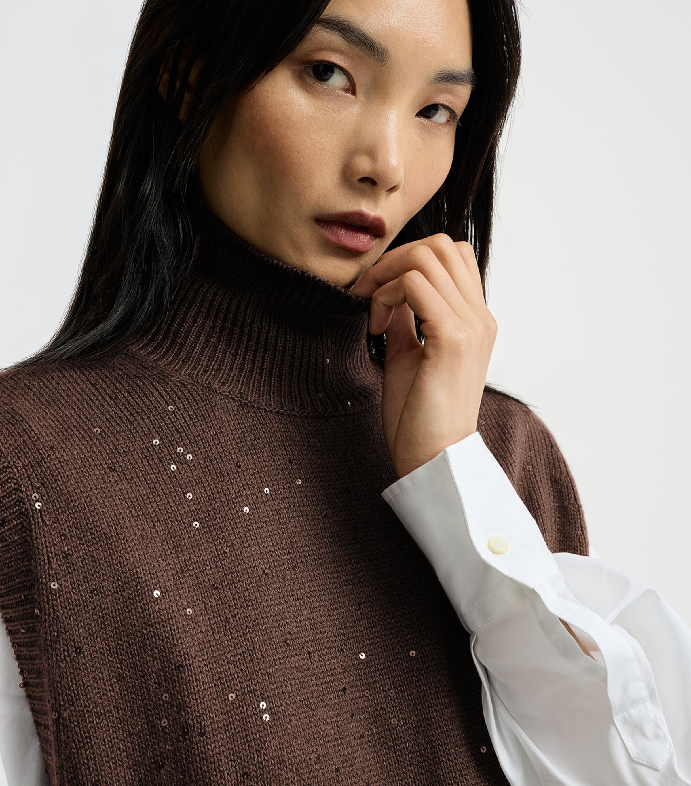 Brunello Cucinelli Womens Cashmere-Silk Embellished Sweater Vest Dark Brown Image 6