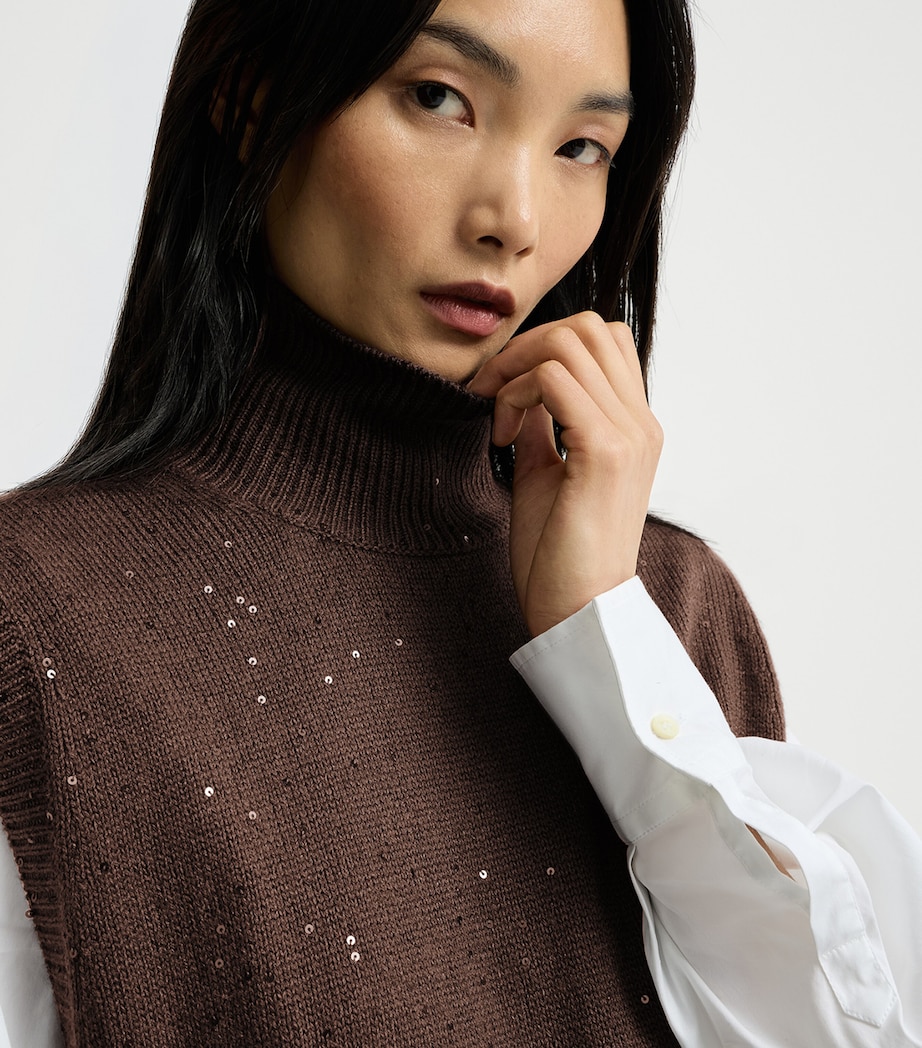 Brunello Cucinelli Womens Cashmere-Silk Embellished Sweater Vest Dark Brown Image 6