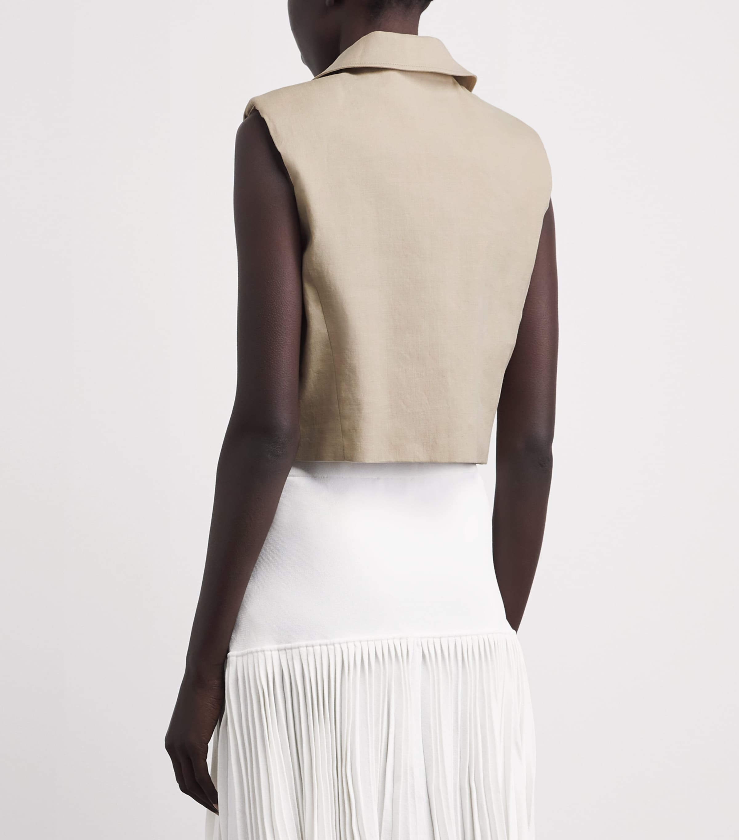 Claudie Pierlot Womens Linen-Blend Sleeveless Jacket Sand Image 5