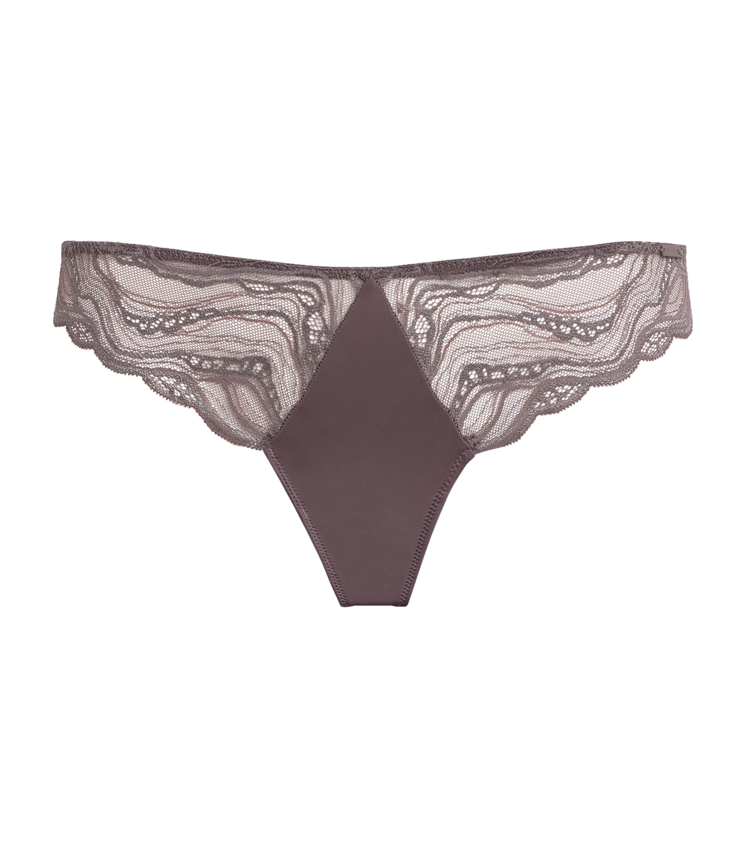 Calvin Klein Womens Lace Sensual Stretch Thong Pjs/botanical Brown Image 1