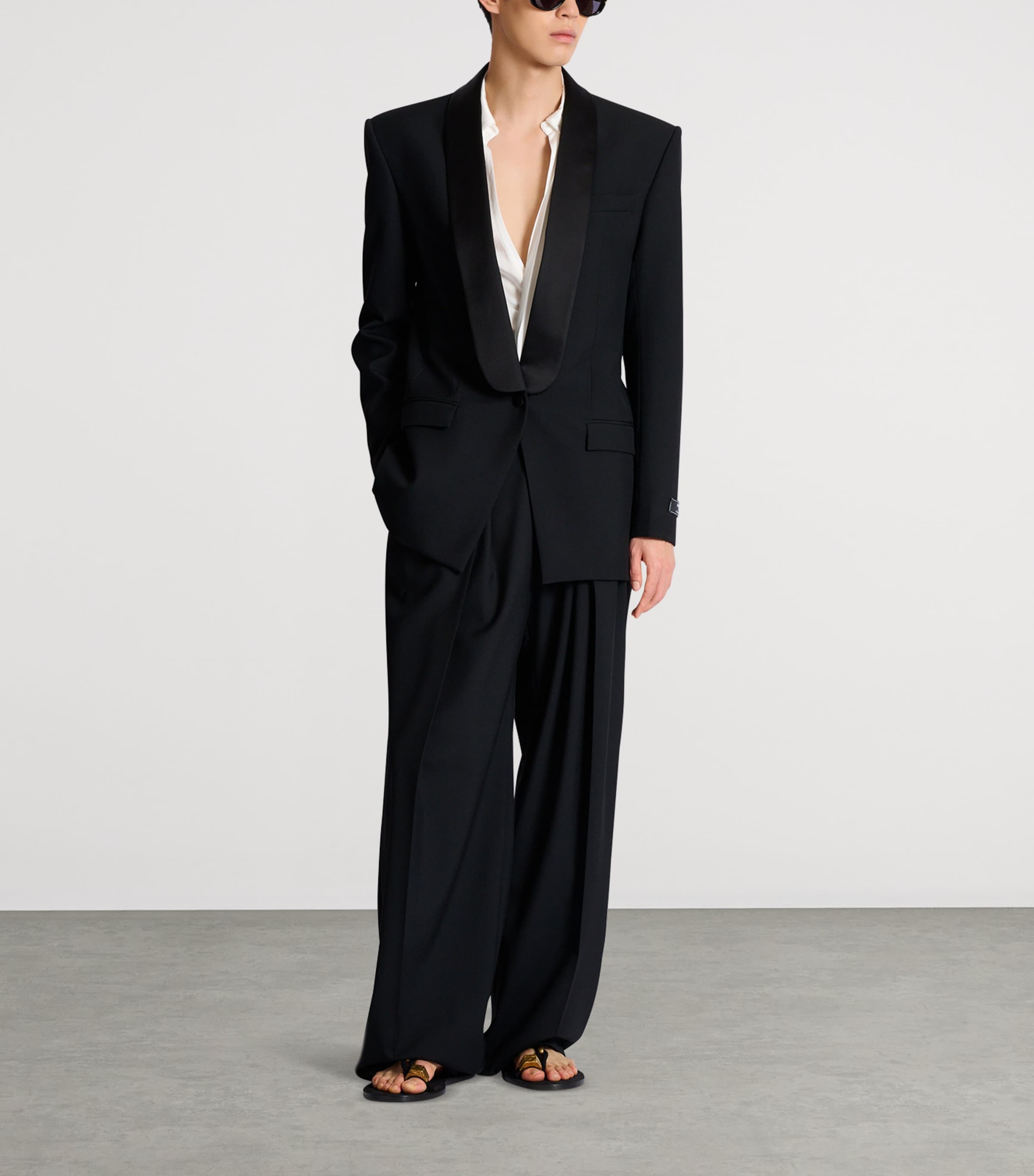 Balmain Mens Wool Shawl-Lapel Tuxedo Jacket Eap Noir/noir Image 9