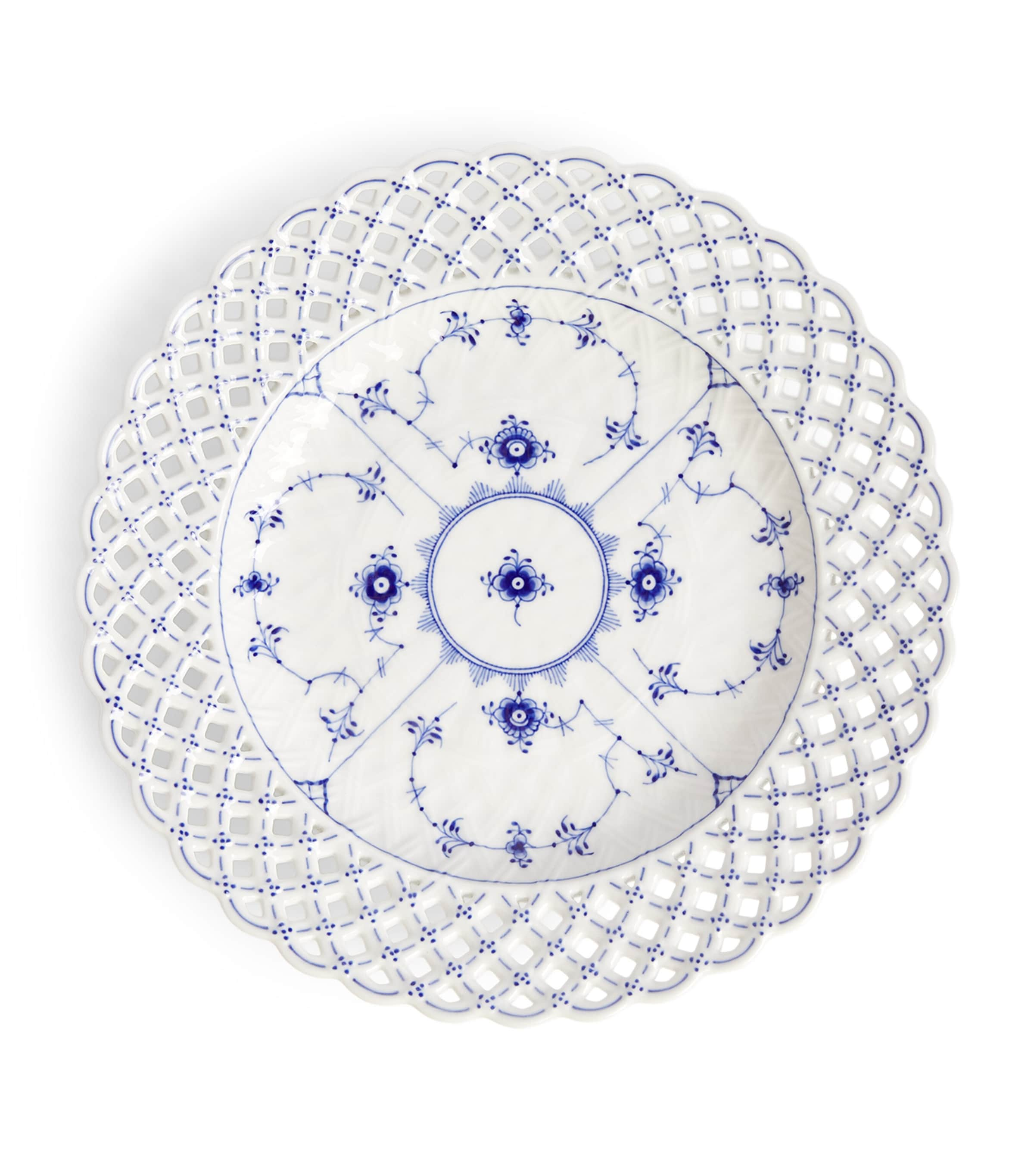 Royal Copenhagen Blue Fluted Full Lace Plate In White