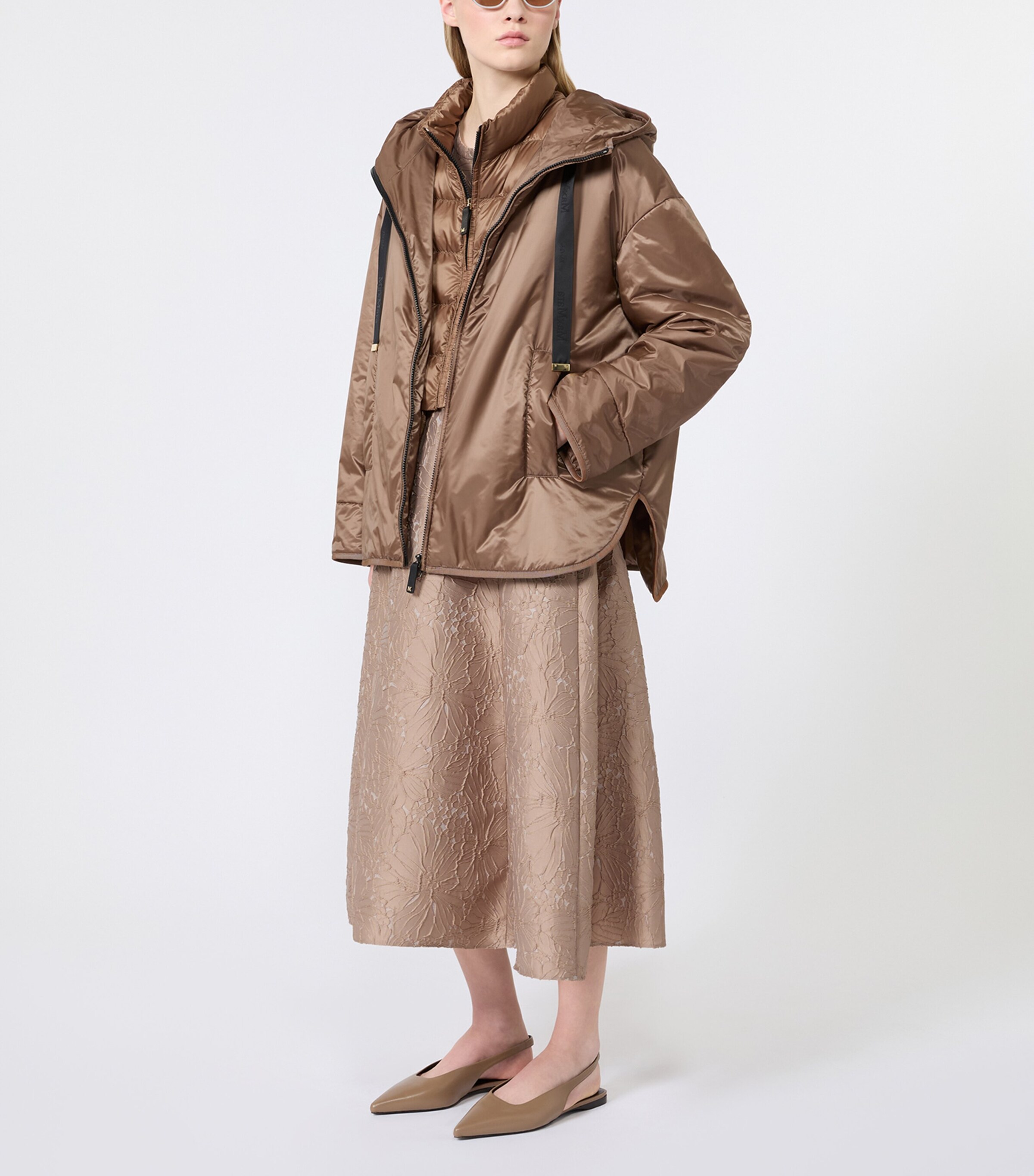 Max Mara Womens Hooded Padded Jacket Mud Image 2