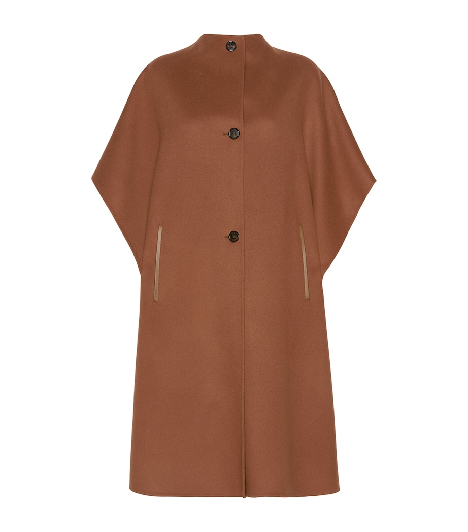 Max Mara Womens Virgin Wool Button-Up Cape Dark Brown Image 1