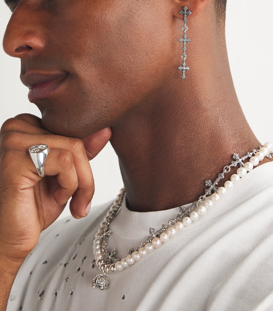 Sterling Silver Cross Drop Single Earring GOLD Image 4