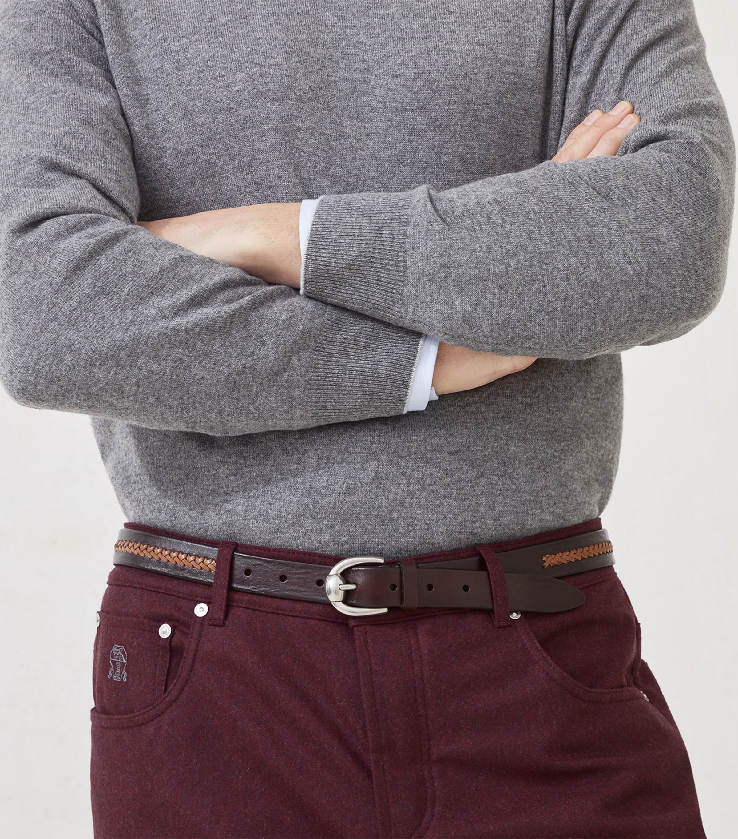 Leather Two-Tone Braided Belt CBV30 Image 2