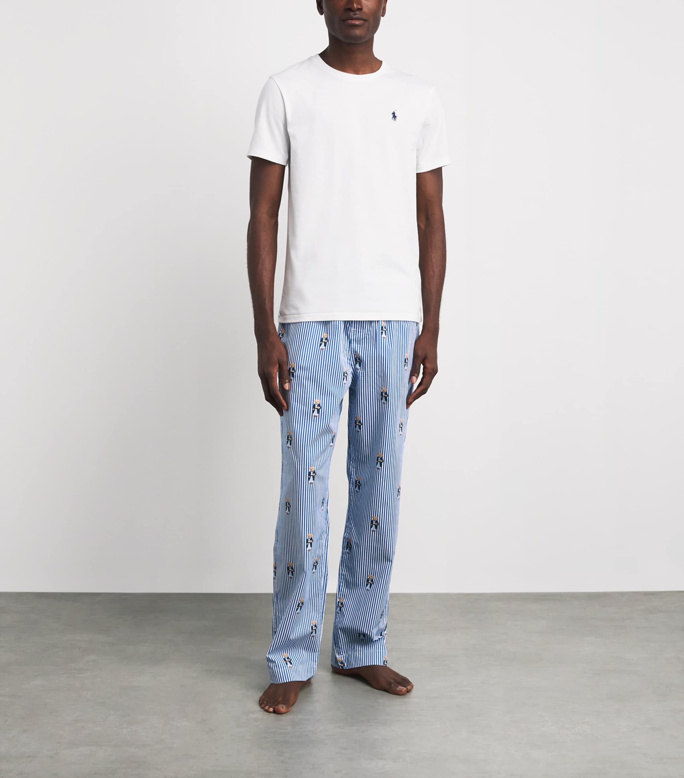 Polo Ralph Lauren Mens Cotton Polo Bear Stripe Pyjama Bottoms New Iris Blu/ppr Wht Image 2