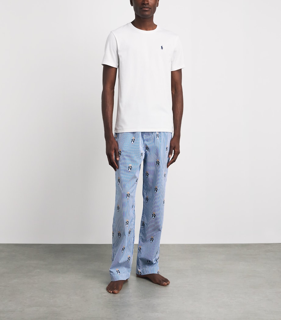 Polo Ralph Lauren Mens Cotton Polo Bear Stripe Pyjama Bottoms New Iris Blu/ppr Wht Image 2