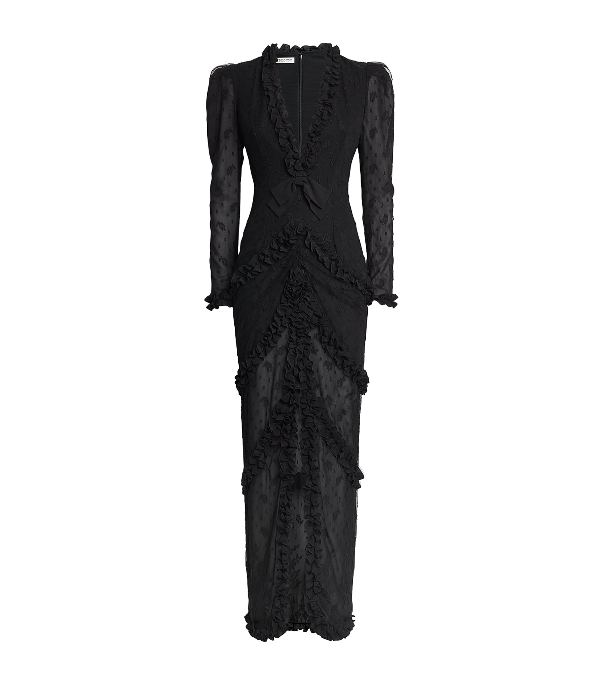 Shop Alessandra Rich Lace-detail Maxi Dress In Black