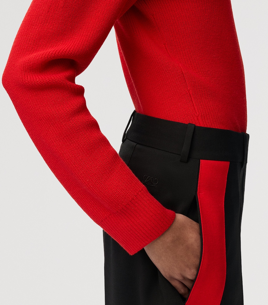LOEWE Womens Tape-Trim Tailored Trousers Black/red Image 5