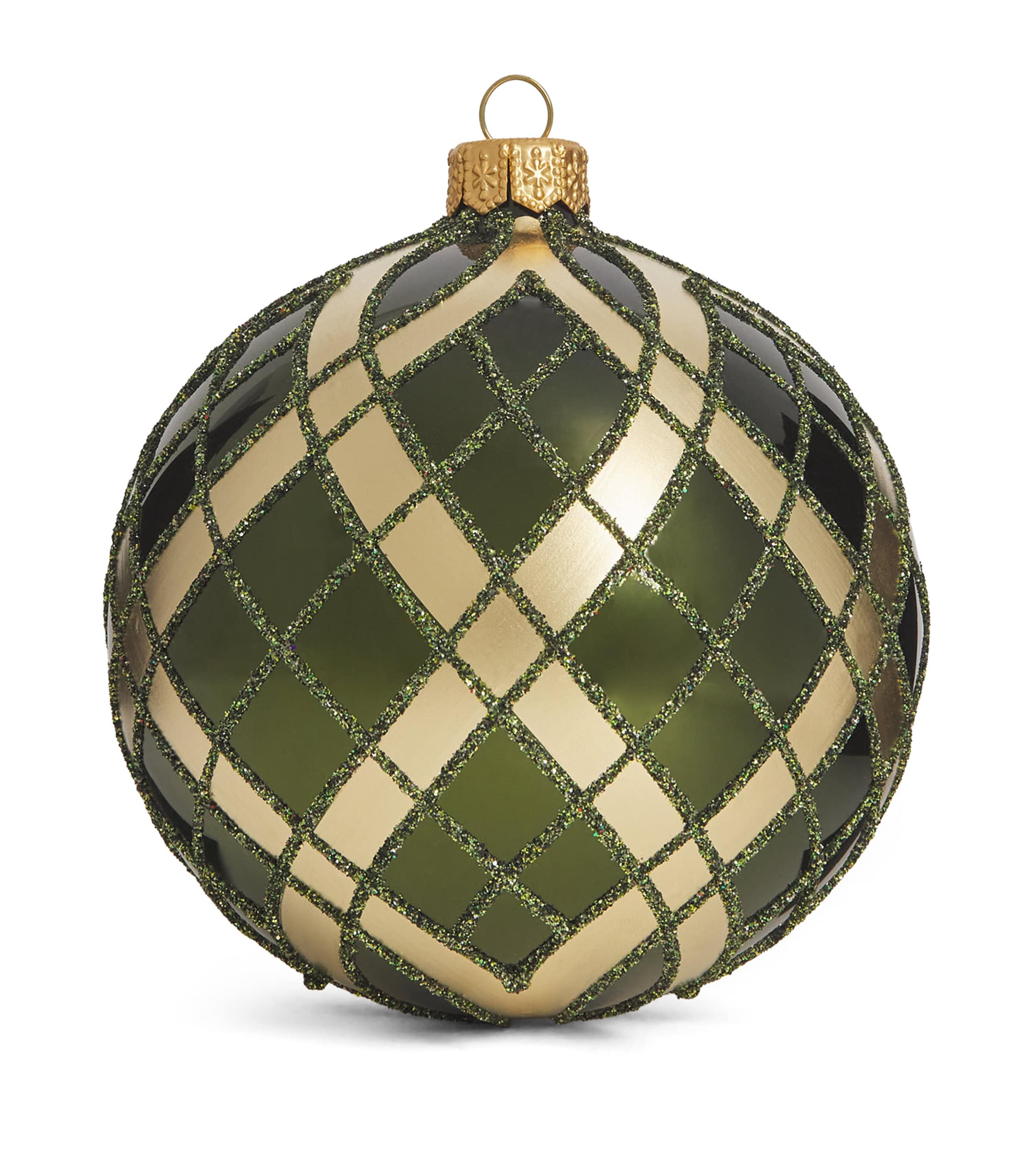Harrods Glitter Tartan Bauble Olive Lacquer Image 1