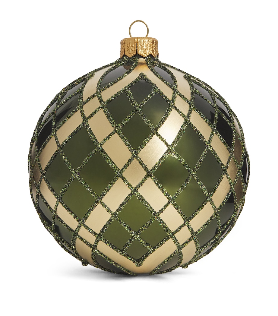 Harrods Glitter Tartan Bauble Olive Lacquer Image 1