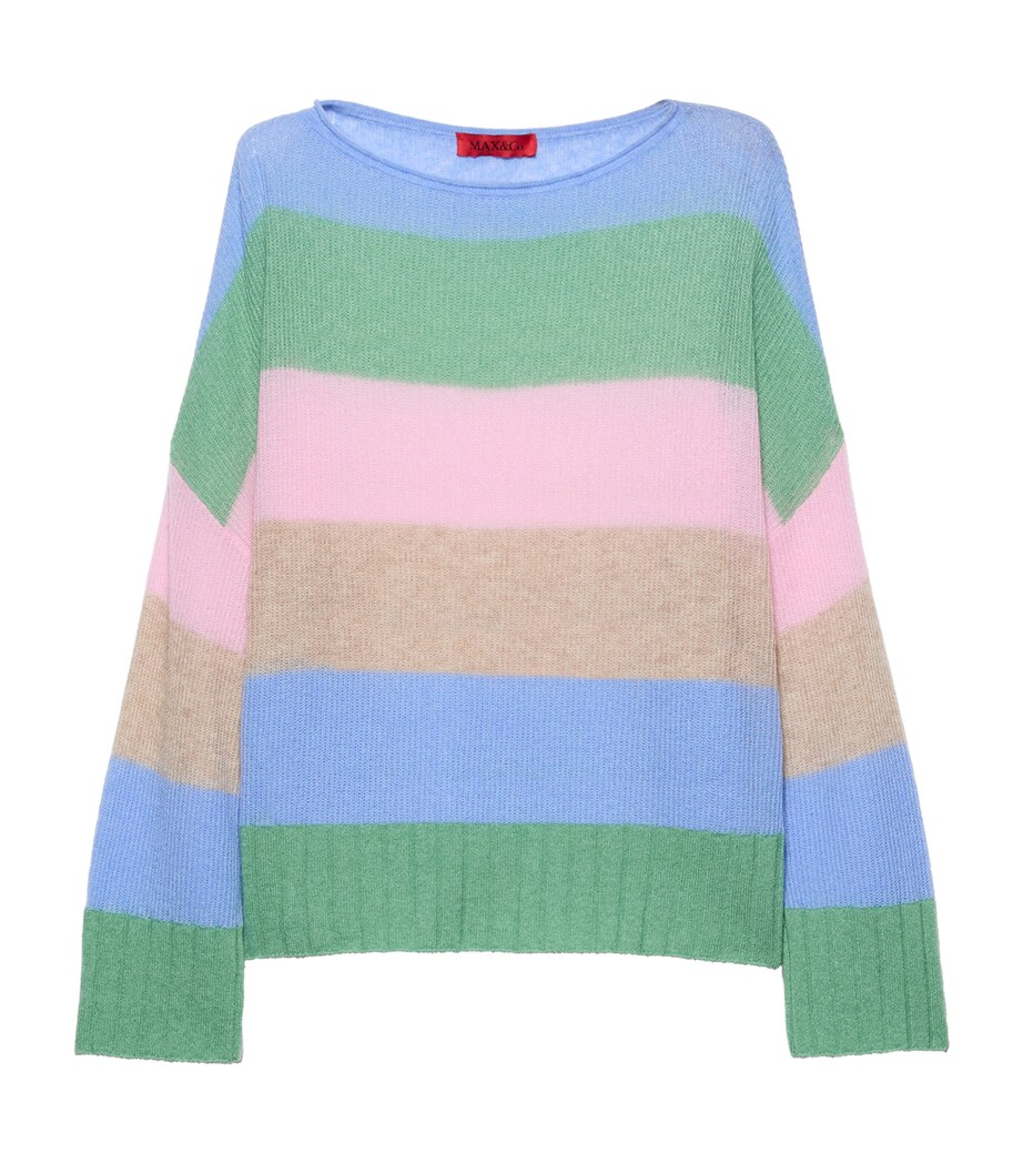 MAX&Co. Womens Linen Striped Sweater Green Image 1
