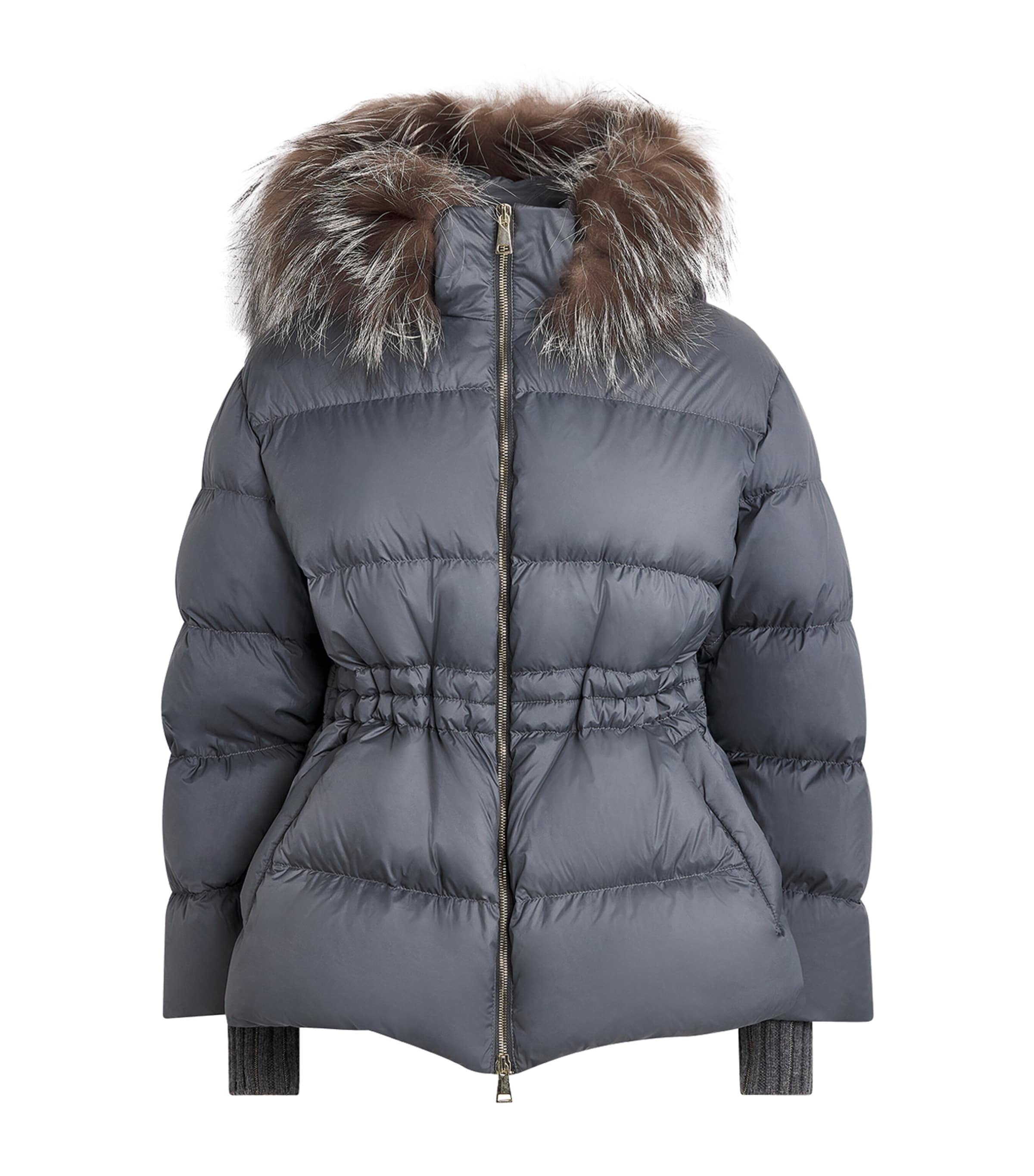 Fabiana Filippi Grey Fox Fur-Trim Puffer Jacket Harrods UK