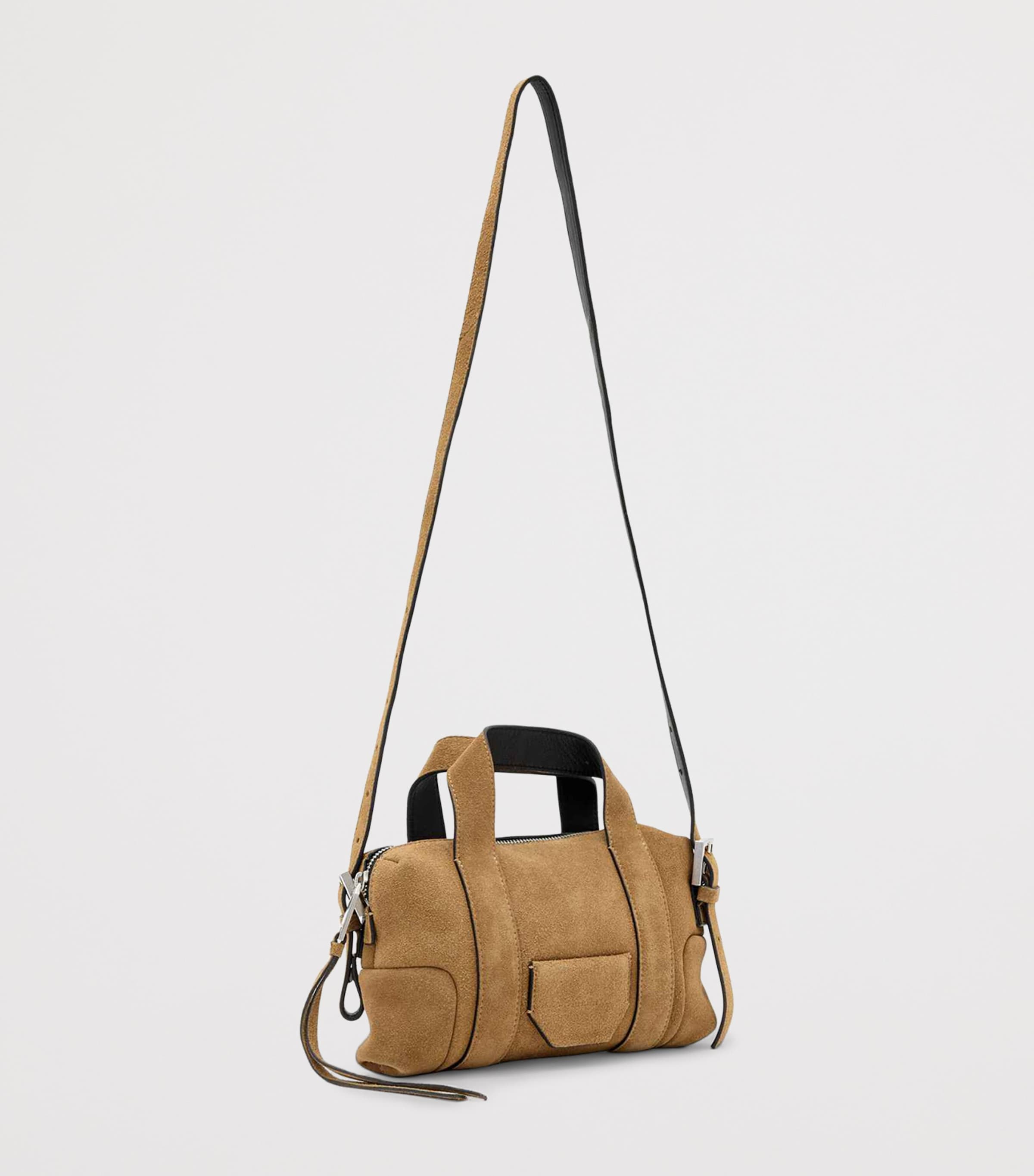 AllSaints Suede Ares Cross-Body Bag Biscuit Brown Image 3