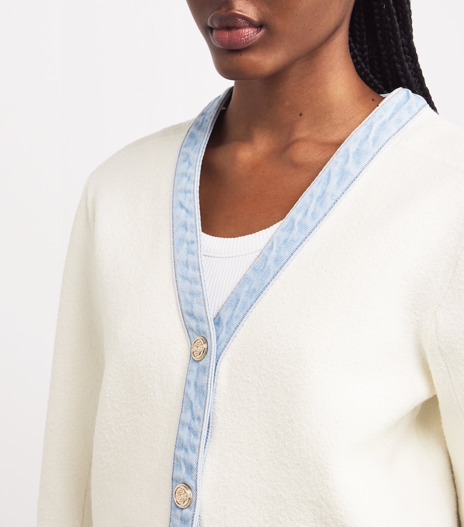 Maje Womens Denim-Trimmed Cardigan Ecru Image 6