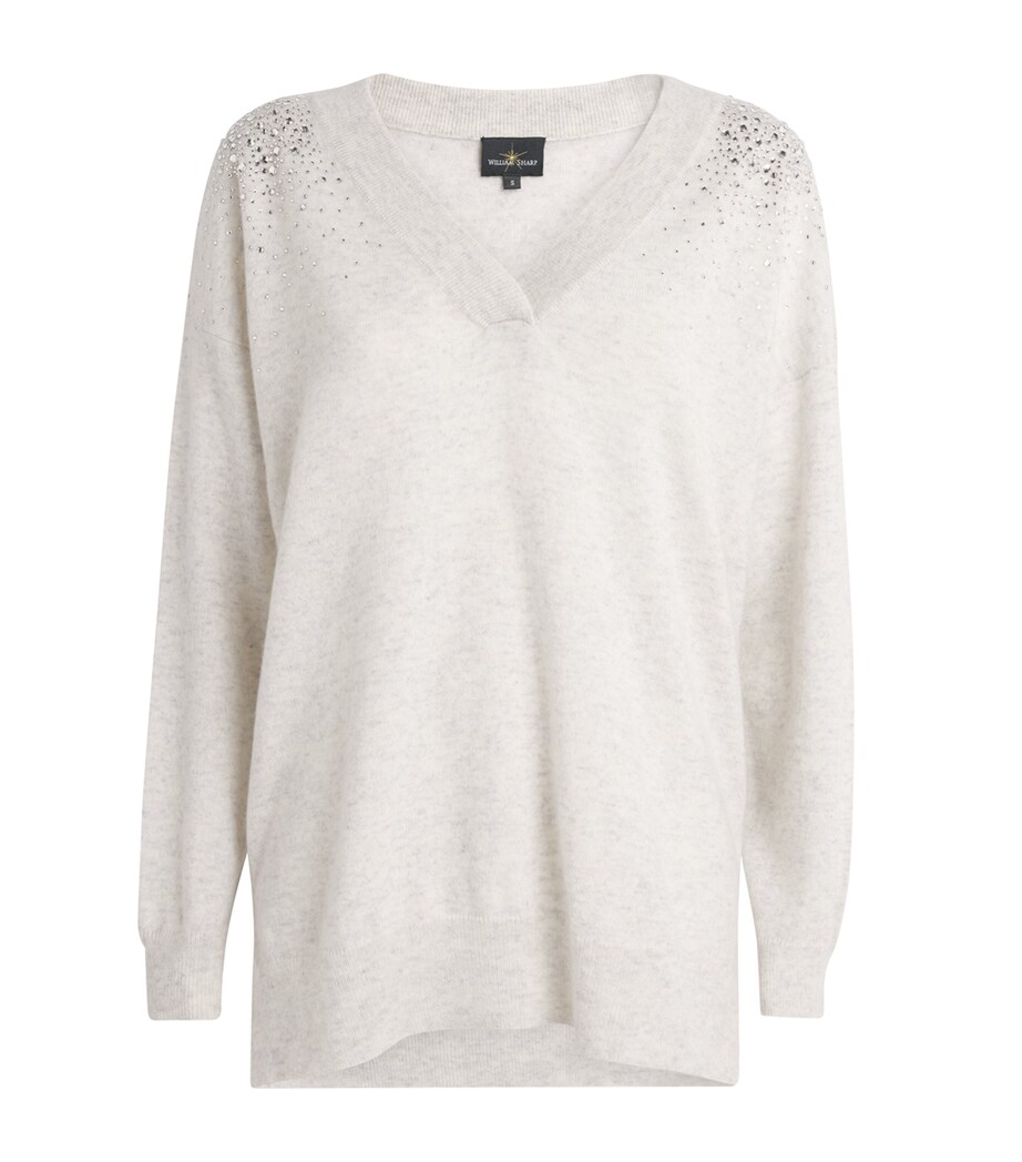William Sharp Womens Cashmere Crystal-Embellished Sweater Silverhaze Crystal Image 1