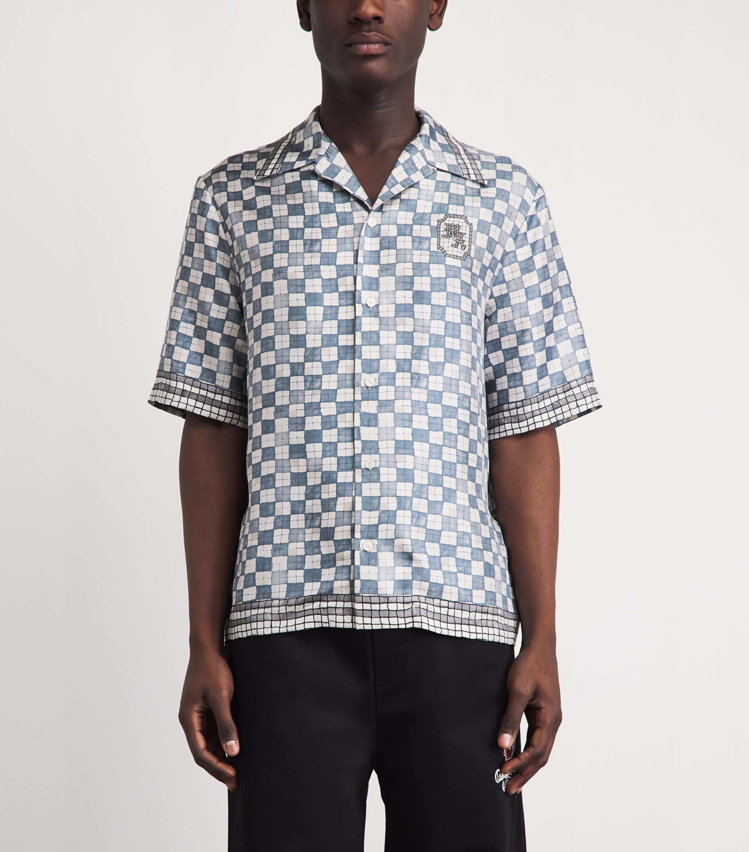AMIRI Mens Silk Château Crest Bowling Shirt Steel Image 4
