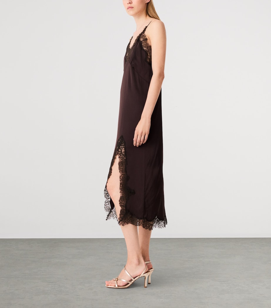 Maje Womens Lace-Trim Midi Dress Dark Brown Image 3