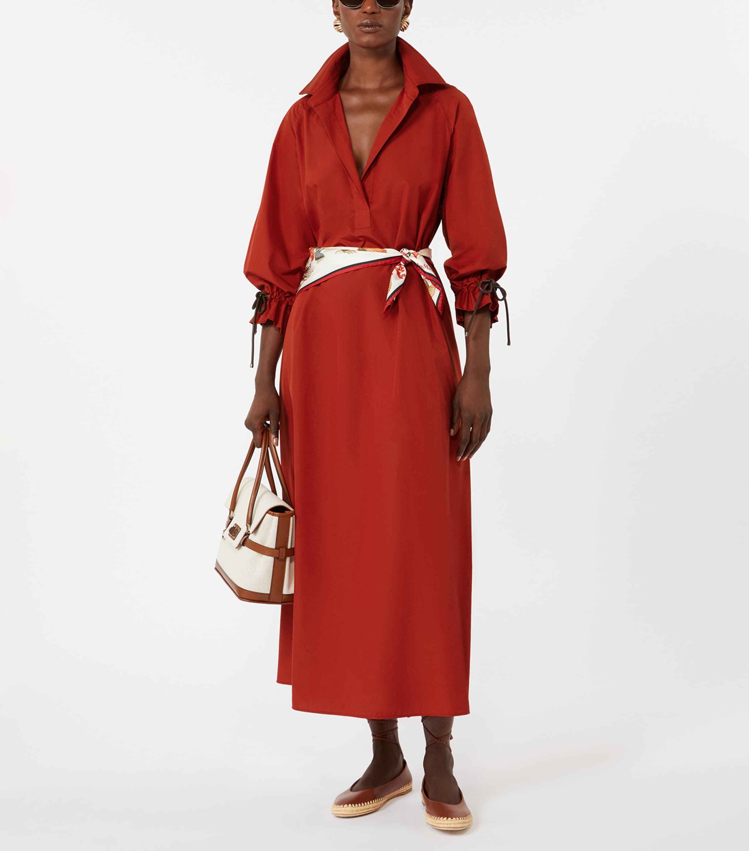 Max Mara Womens Cotton Poplin Midi Shirt Dress Red Image 2
