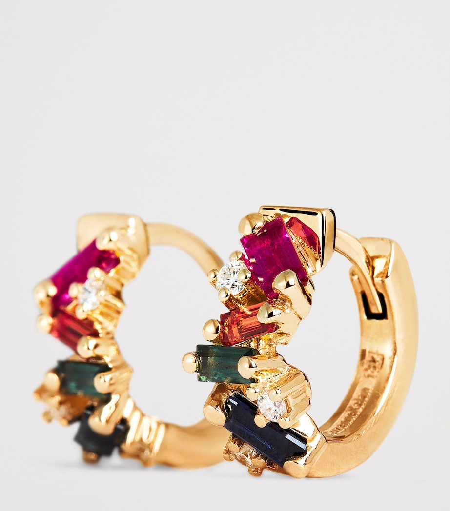 Yellow Gold, Diamond and Sapphire Frenzy Huggie Earrings 18K YG/RS Image 5