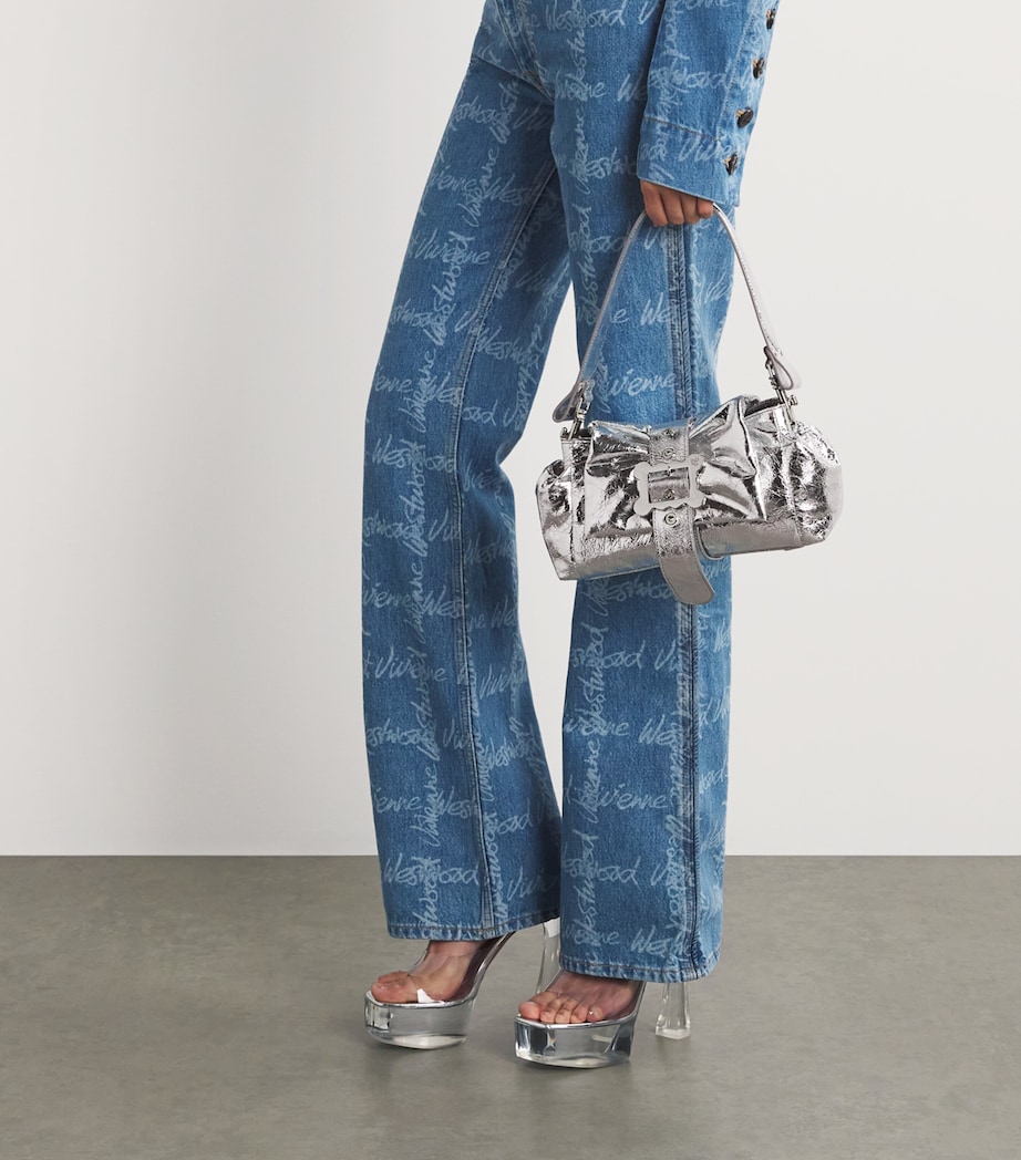 Metallic Leather Hazel Top-Handle Bag Q401 SILVER Image 2