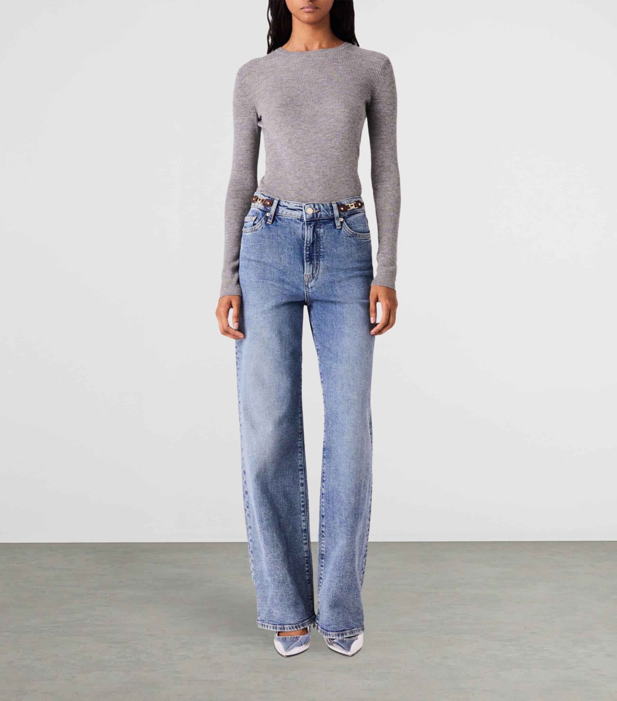 Maje Womens Wool-Silk Rib-Knit Sweater Grey Image 2
