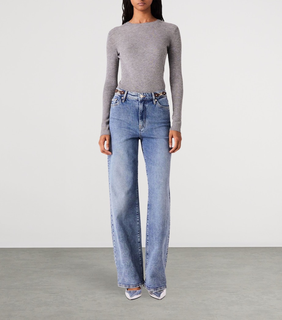 Maje Womens Wool-Silk Rib-Knit Sweater Grey Image 2