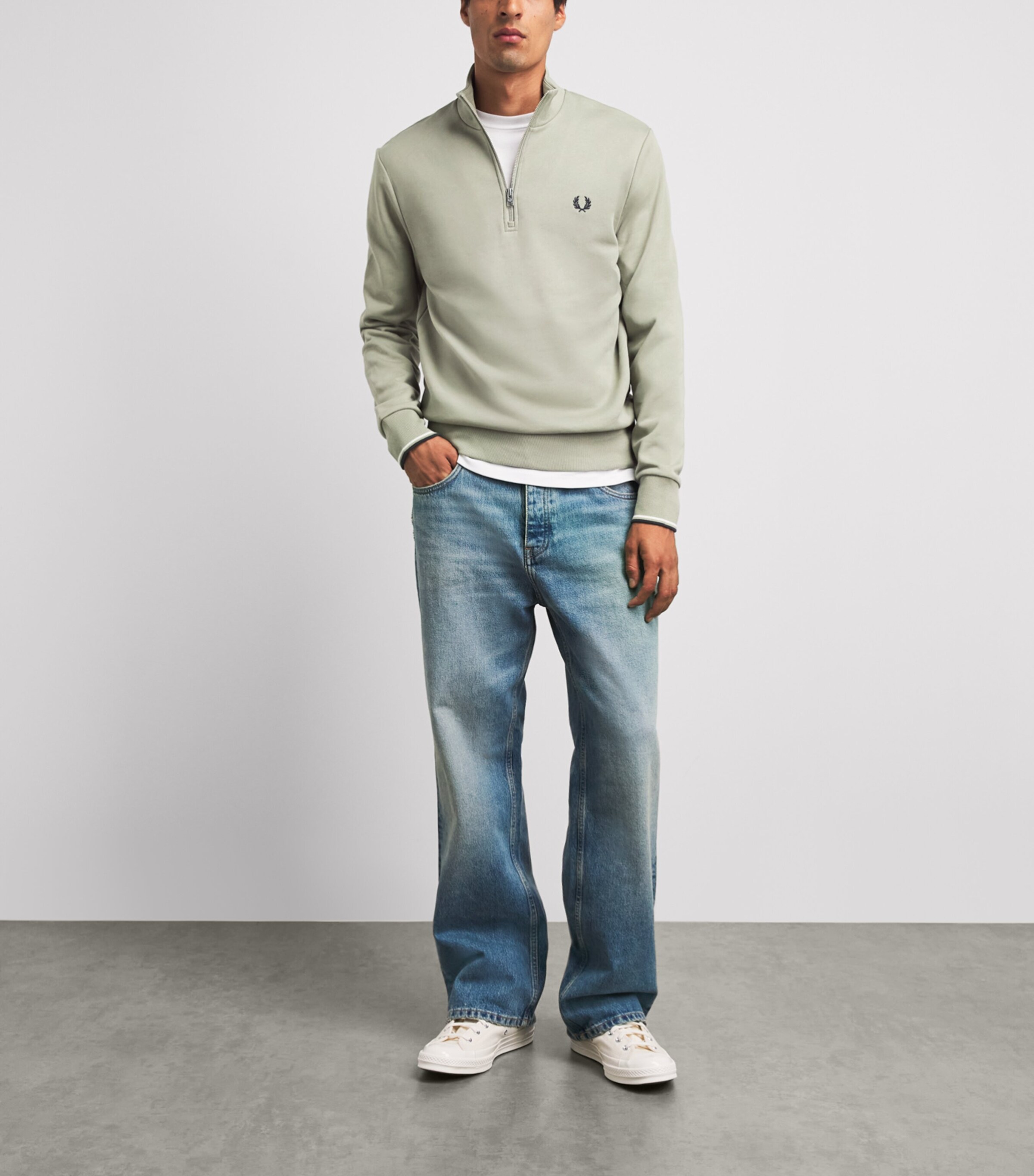 Fred Perry Mens Cotton Half-Zip Sweatshirt Seagrs/ecr/dkair Image 2