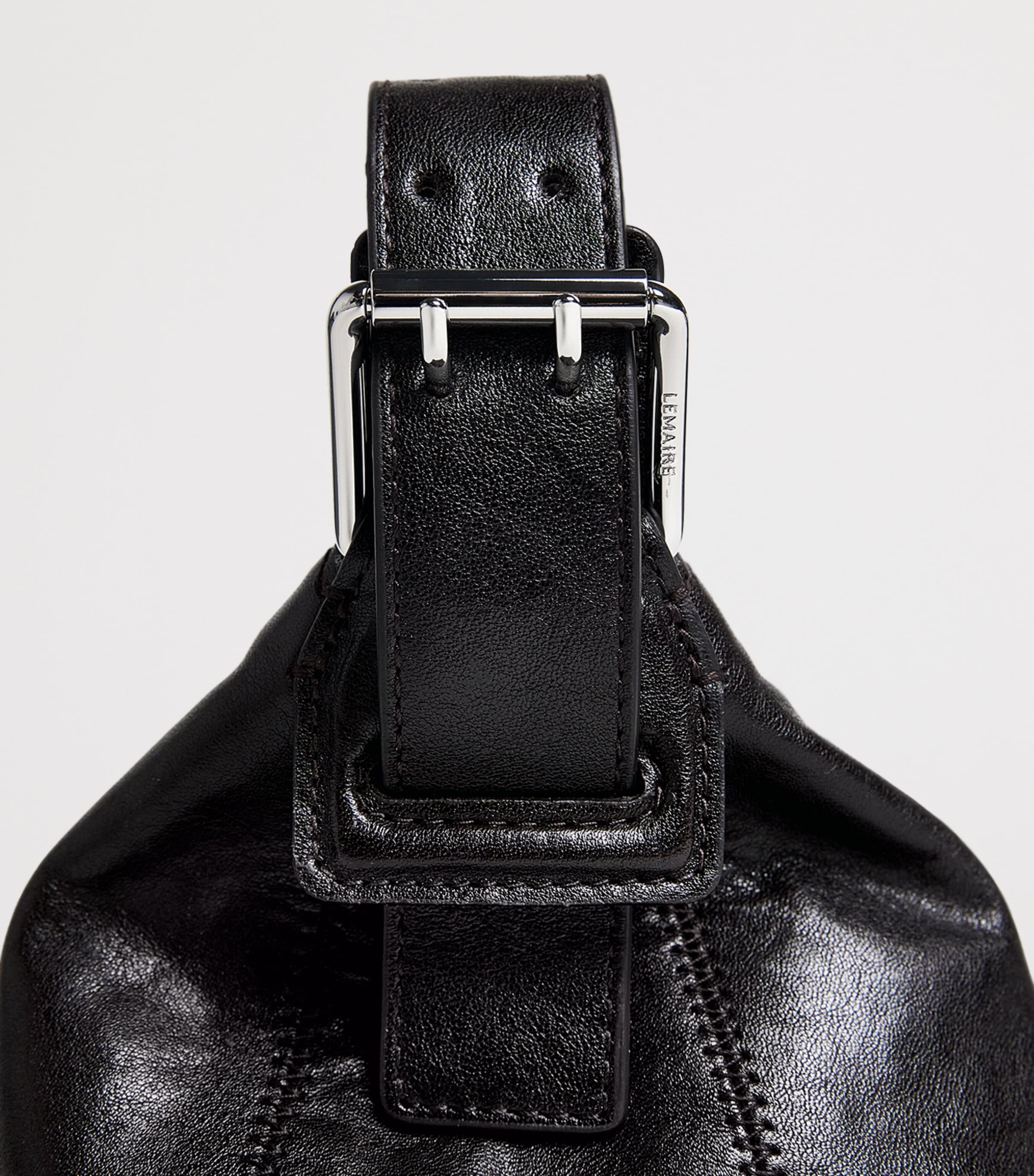 Leather Belted Baguette Shoulder Bag BR490 DARK CHOCOLATE Image 5