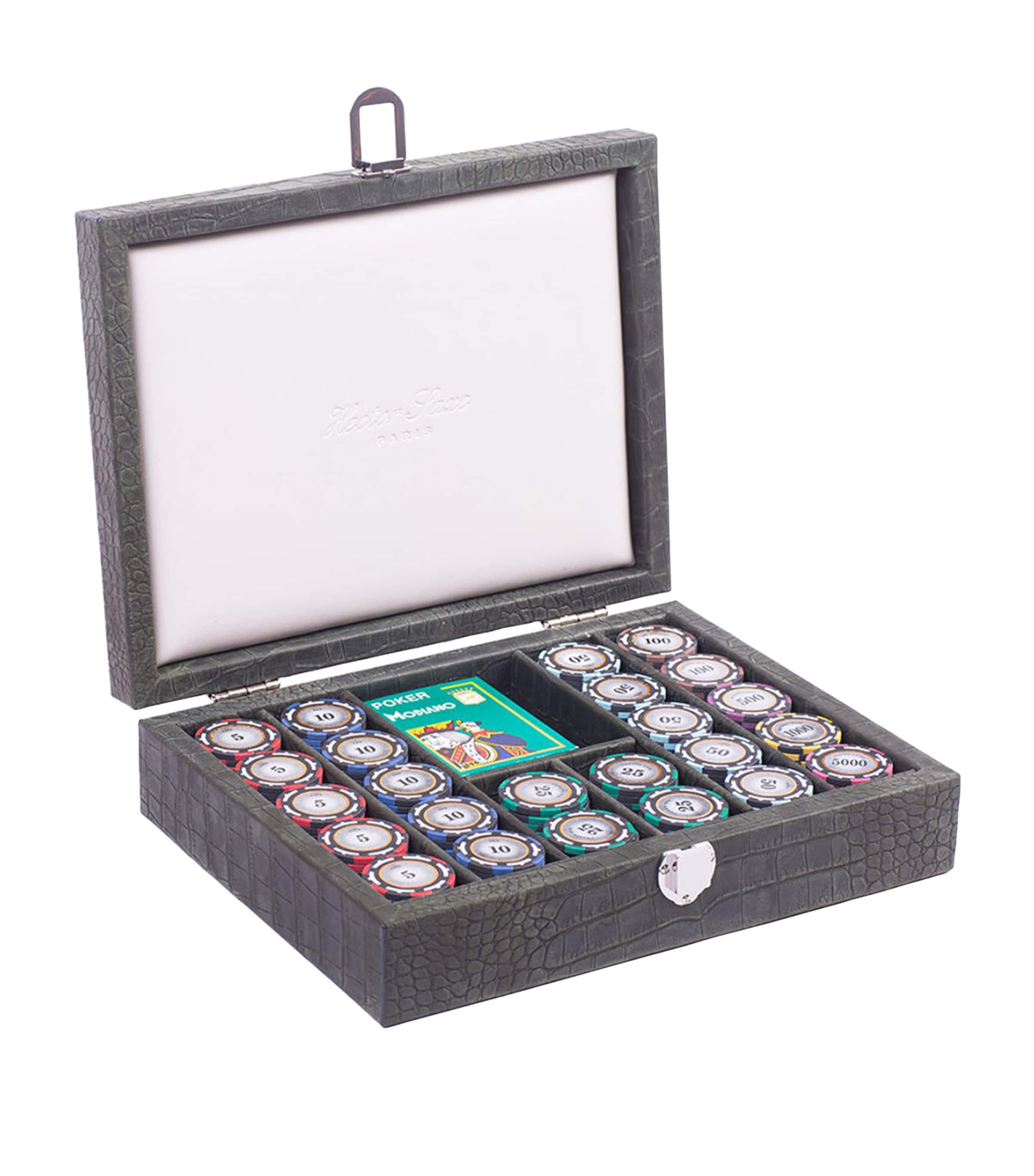 Hector Saxe Leather Alligator Poker Set In Green