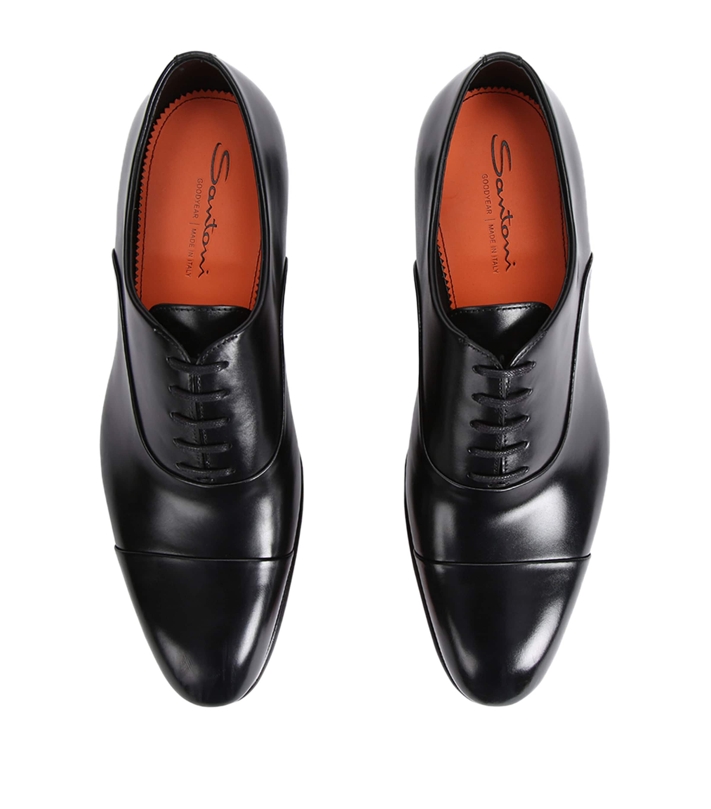 Santoni Black Leather Carter Oxford Shoes | Harrods US