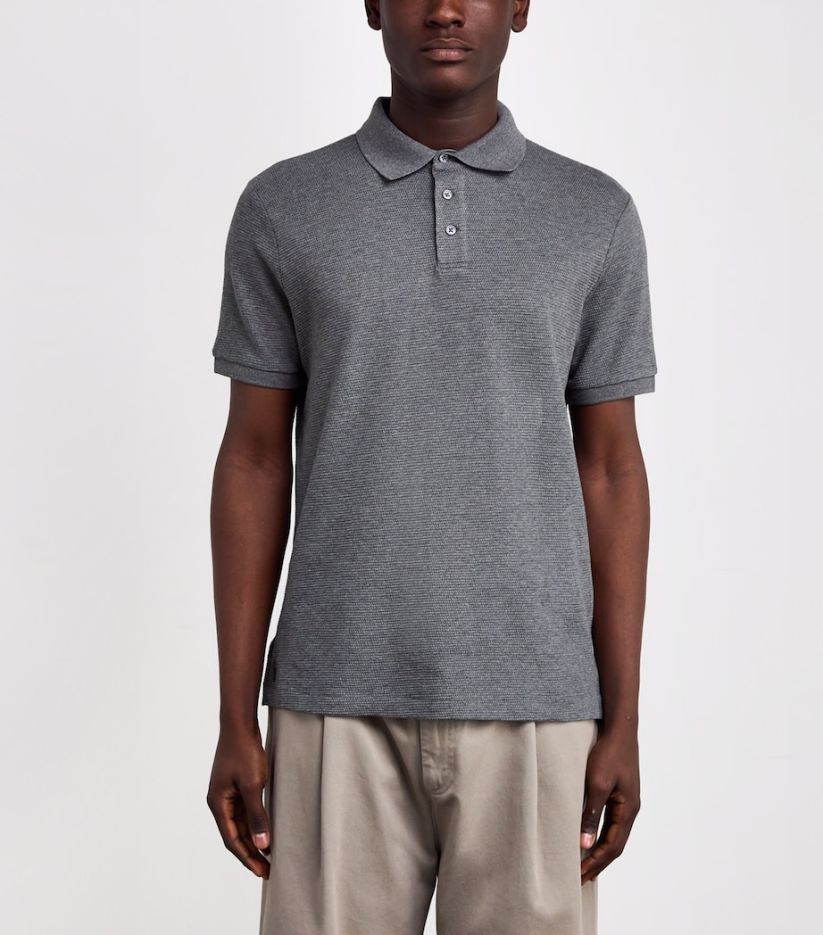 Cotton-Blend Knit Polo Shirt GREY Image 3