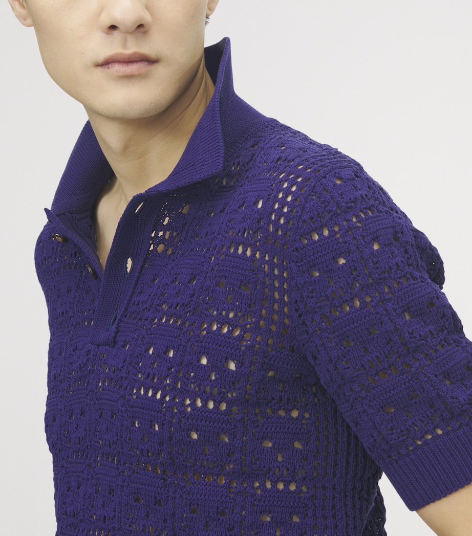 McQueen Mens Crochet-Skull Polo Shirt Image 6