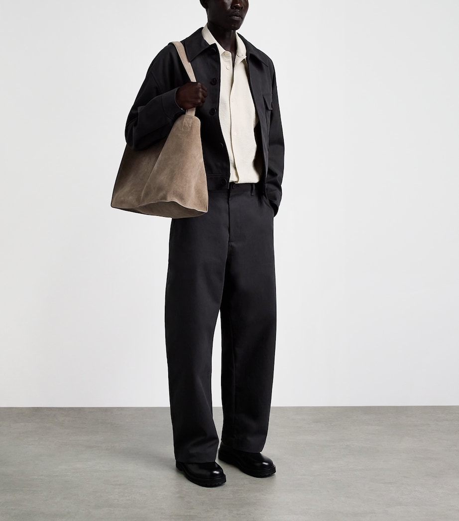 Studio Nicholson Mens Cotton-Linen Seersucker Stripe Shirt Parchment / Blk Strp Image 2