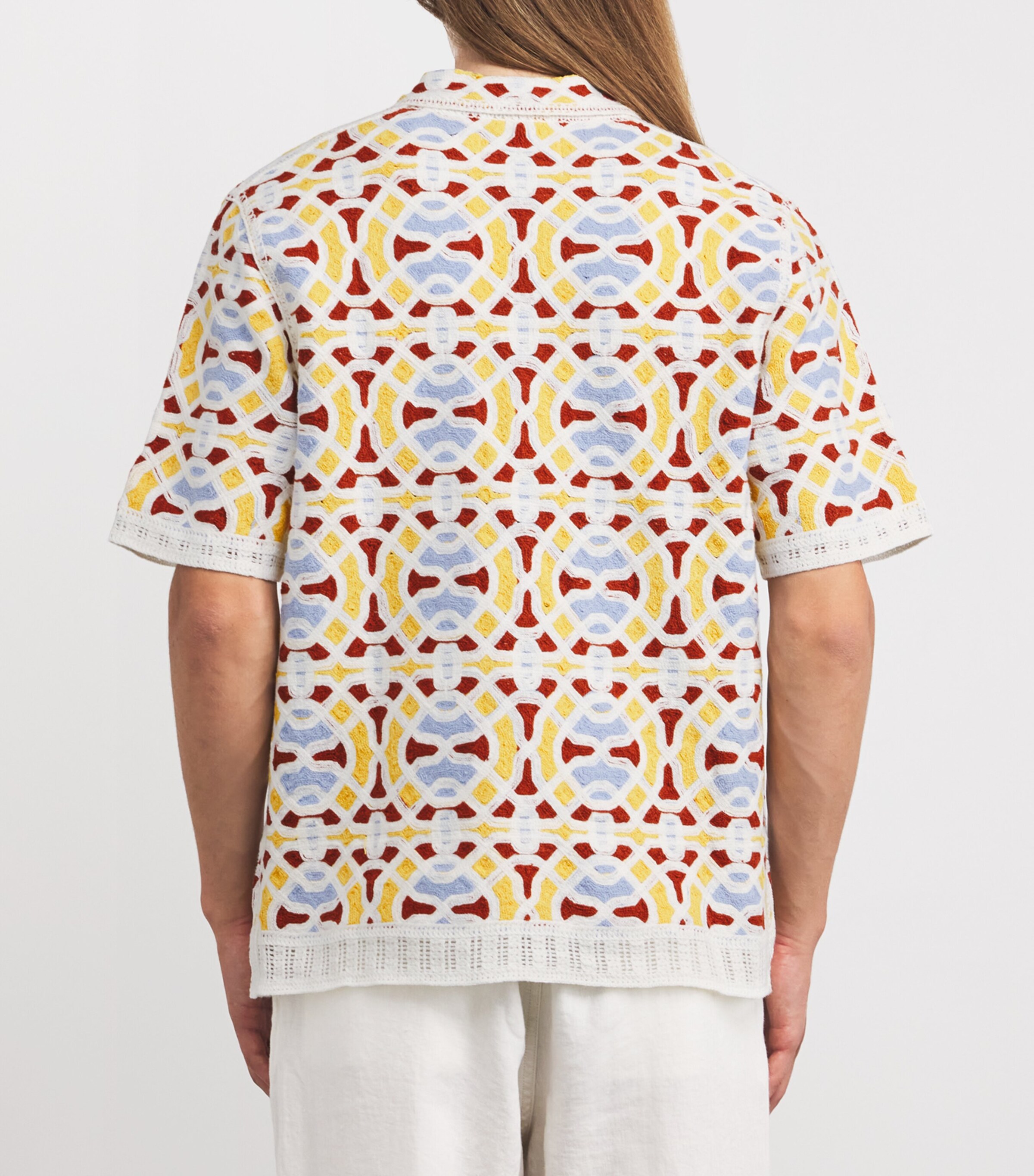 Wax London Mens Crochet Tile Dorset Shirt Ecru / Multi Image 4