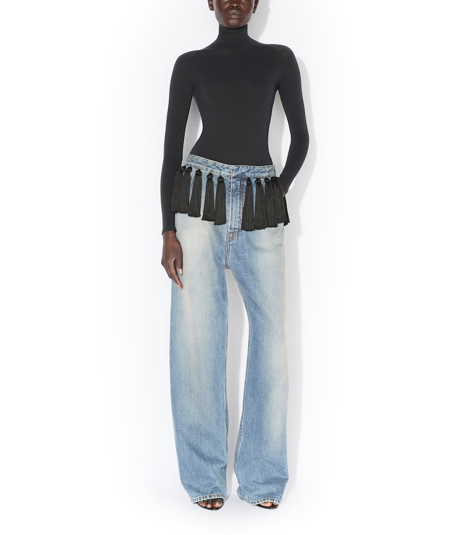 Alaïa Womens Tassel-Trim Straight Jeans Faded Blue Image 2