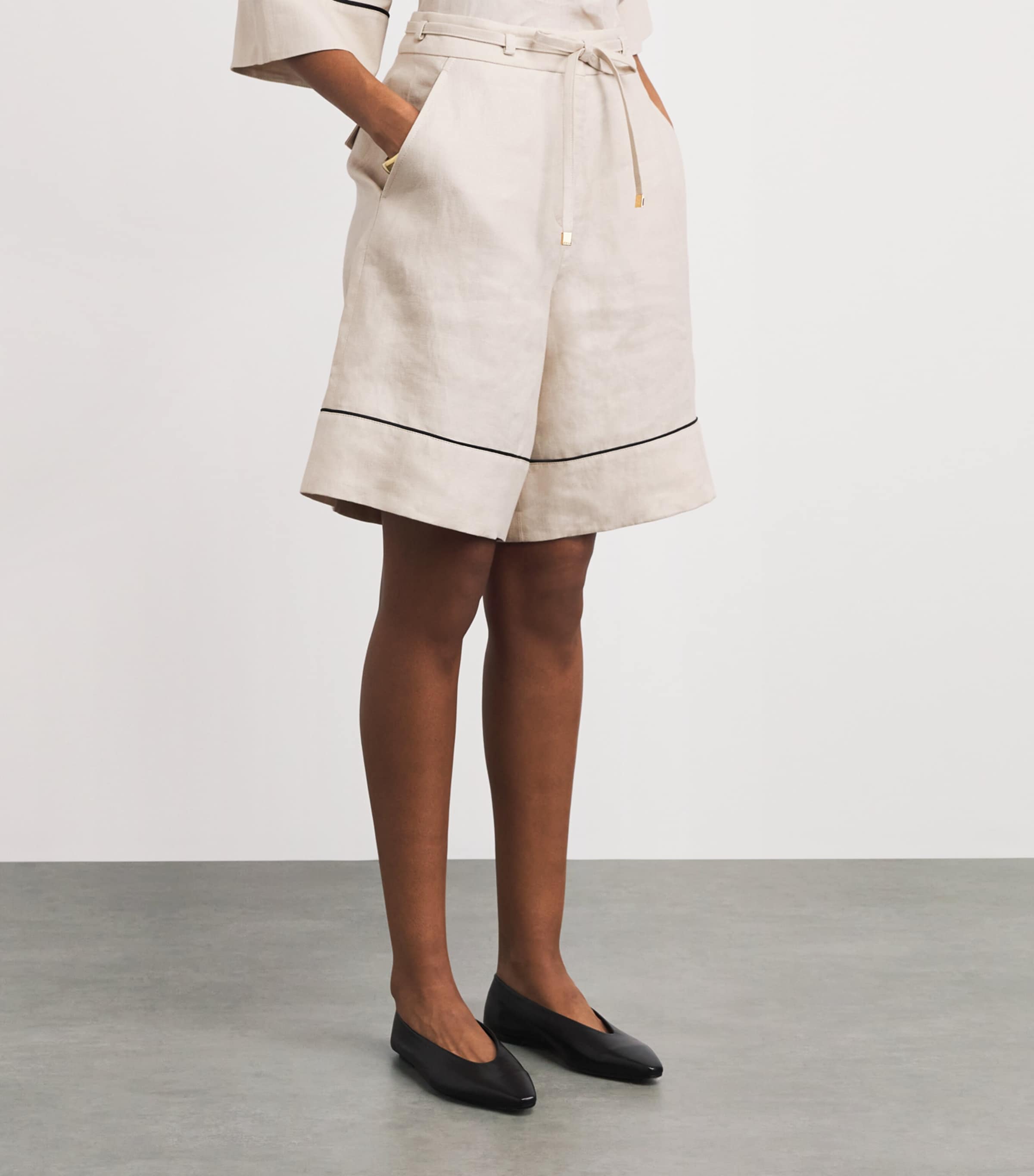 Linen Drawstring Shorts N43 BEIGE Image 4