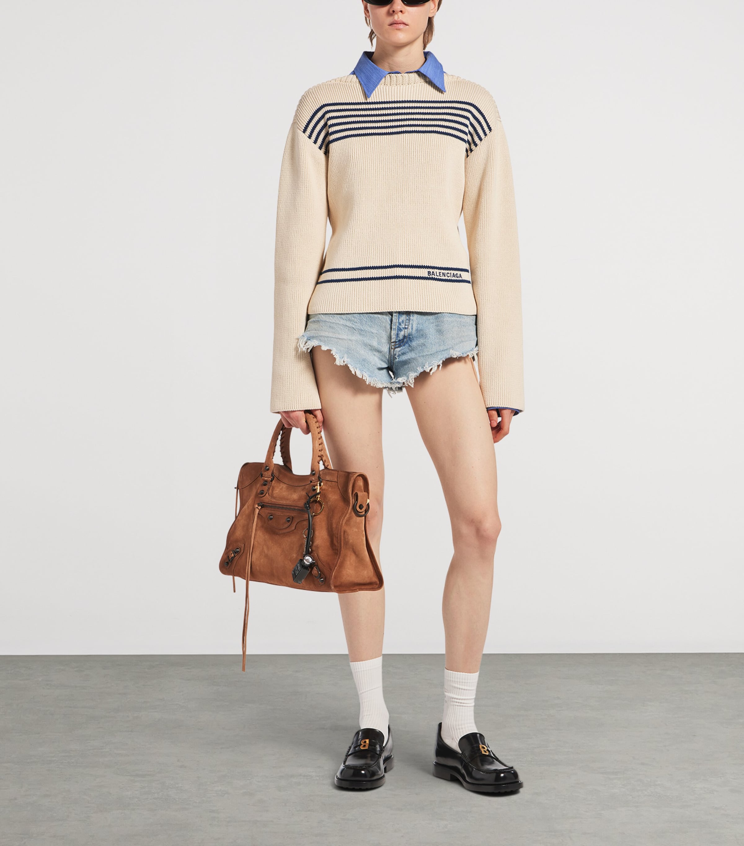 Balenciaga Womens Cotton Striped Sweater Image 2