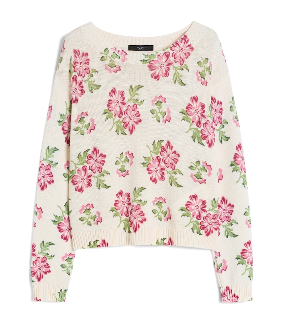 Weekend Max Mara Womens Cotton Floral Sweater Ecru Image 1