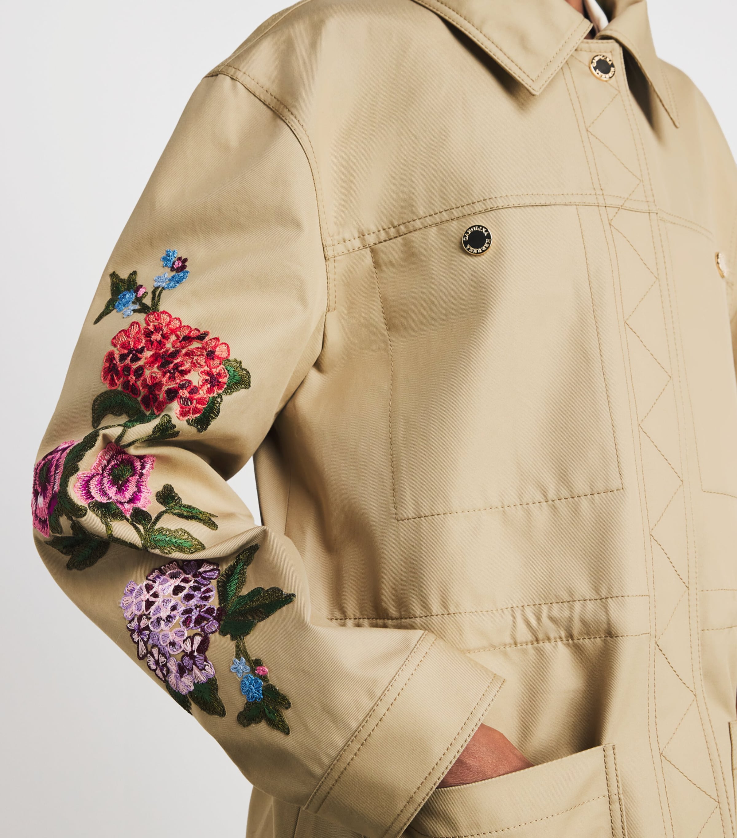 Carolina Herrera Womens Embroidered Trench Coat Birch Image 3